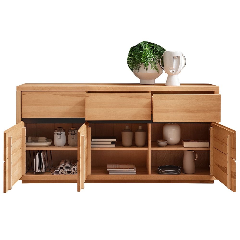 Lomadox Sideboard WINCHESTER-69, Kommode Wohnzimmerschrank 175 cm Buche massiv geölt Hirnholz-Detail