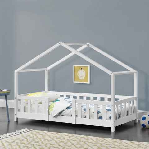 en.casa Kinderbett, »Treviolo« Haus-Optik mit Rausfallschutz 70x140 cm Weiß