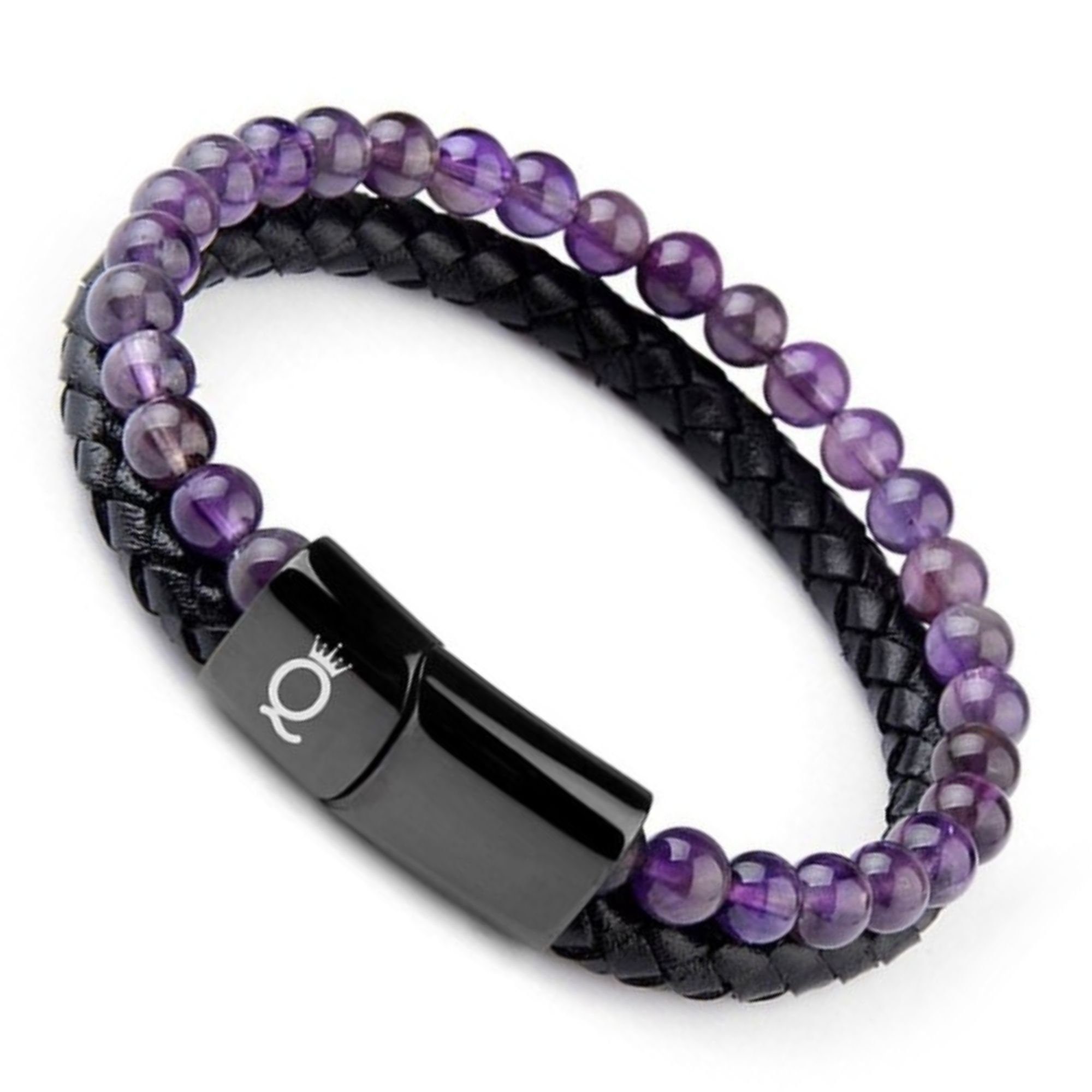 UNIQAL.de Lederarmband Lederarmband Herren "PASSION" Perlenarmband Naturstein Geflochten (Edelstahl, Echtleder, Casual Style, Handgefertigt), Designed in Germany Amethyst