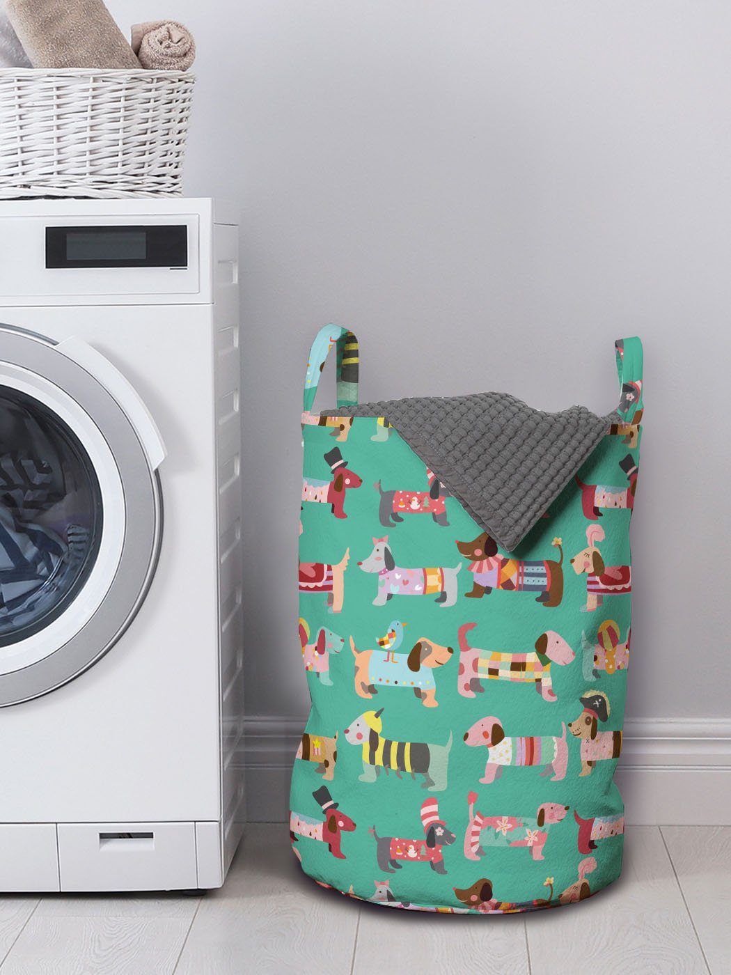 Abakuhaus Wäschekorb Wäschesäckchen mit Kleid Griffen für Hundeliebhaber Waschsalons, Zusammenfassung Kordelzugverschluss