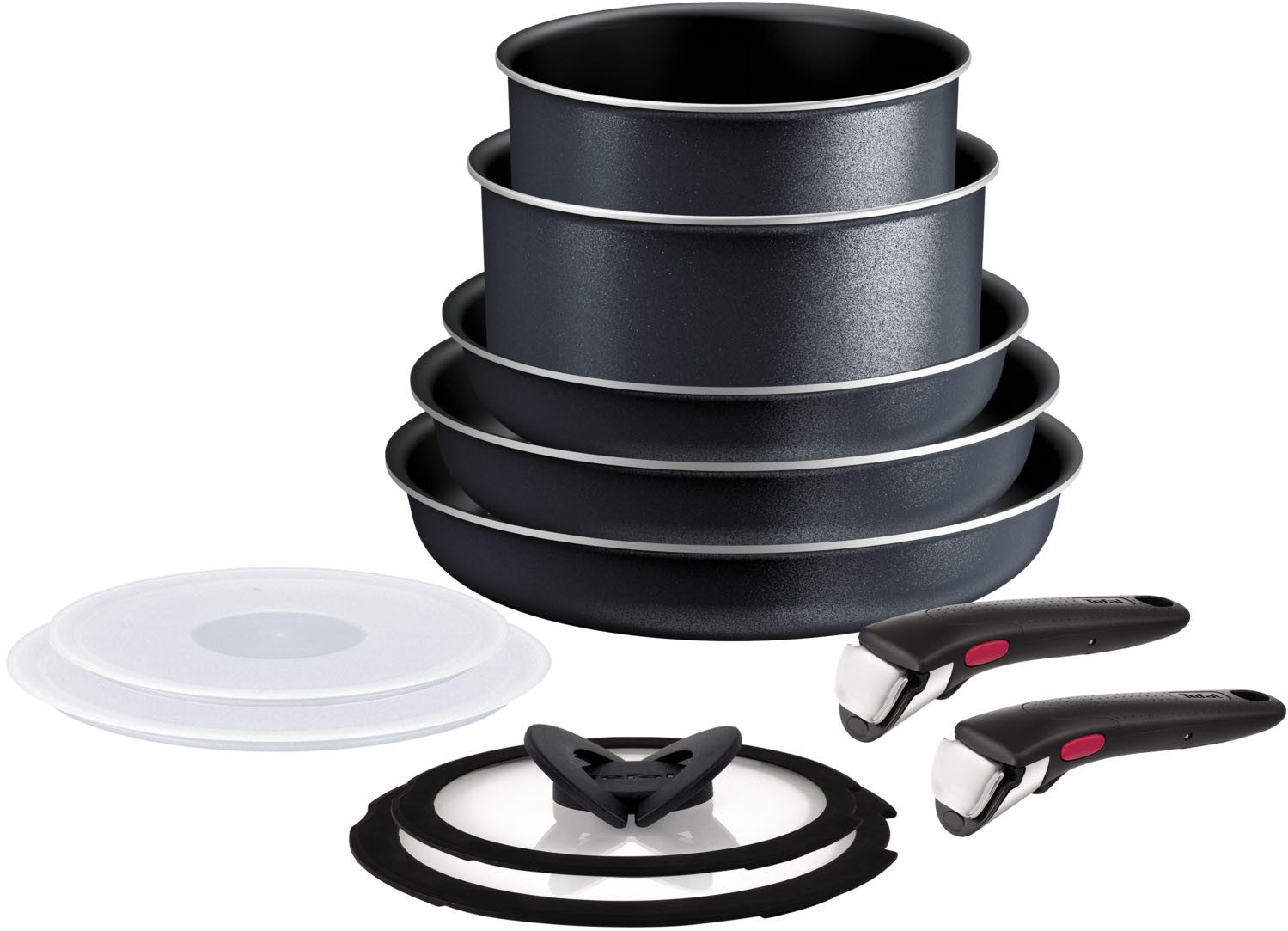 Tefal Topf-Set Ingenio So'Light, Topf und Pfannenset abnehmbarer Griff, stapelbar, Aluminium (Set, 11-tlg., 3x Pfannen 22/24/28cm, 2x Kasserollen 18/20cm, 4x Deckel, 2x Griffe), Light Tech Technology, platzsparend, induktionsgeeignet, L72393