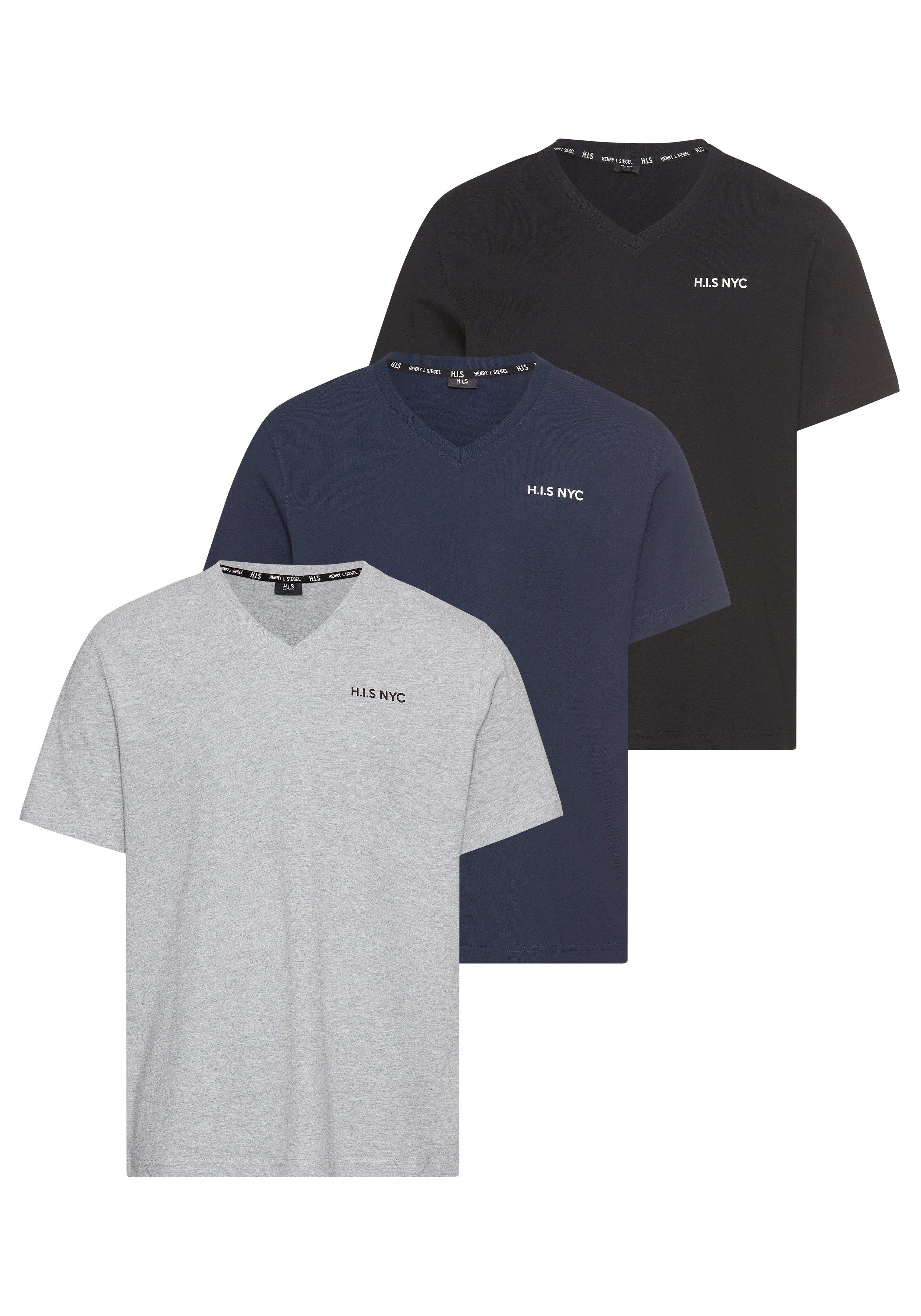 H.I.S V-Shirt (3-er Pack) Kurzarm, Slim Fit, aus Baumwolle