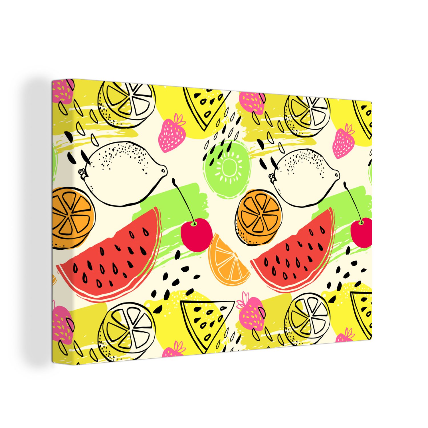 OneMillionCanvasses® Leinwandbild Obst - Farben - Gelb - Grün, (1 St), Wandbild Leinwandbilder, Aufhängefertig, Wanddeko, 30x20 cm