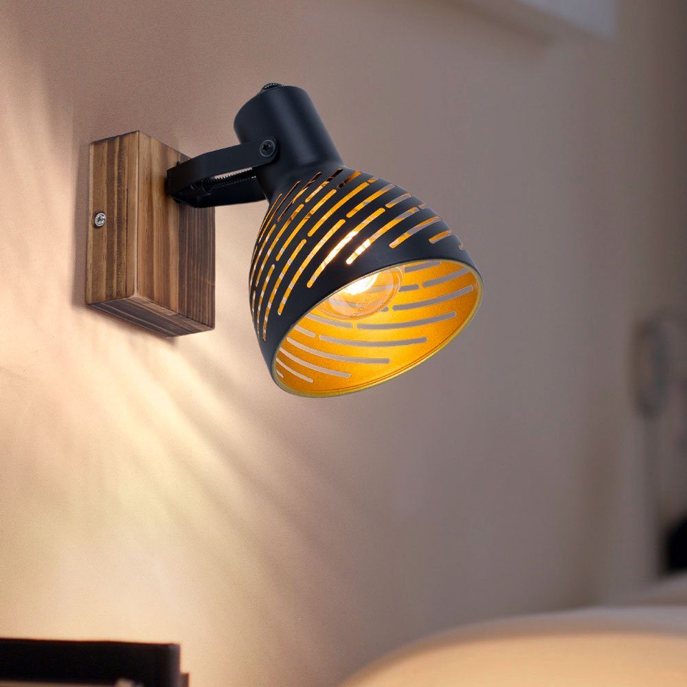 GLOBO LIGHTING LED Deckenspot, Leuchtmittel nicht inklusive, Wandlampe Wandleuchte verstellbar Retro Spotlampe Holz schwarz gold H