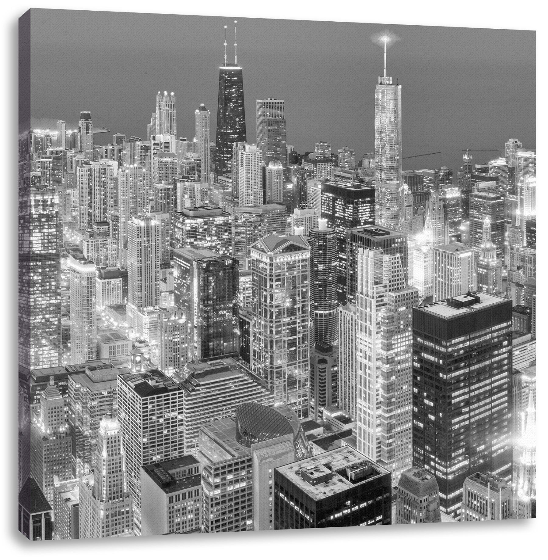 St), Chicago bespannt, Zackenaufhänger Chicago, Leinwandbild Leinwandbild fertig Pixxprint Luftaufnahme inkl. (1 Luftaufnahme