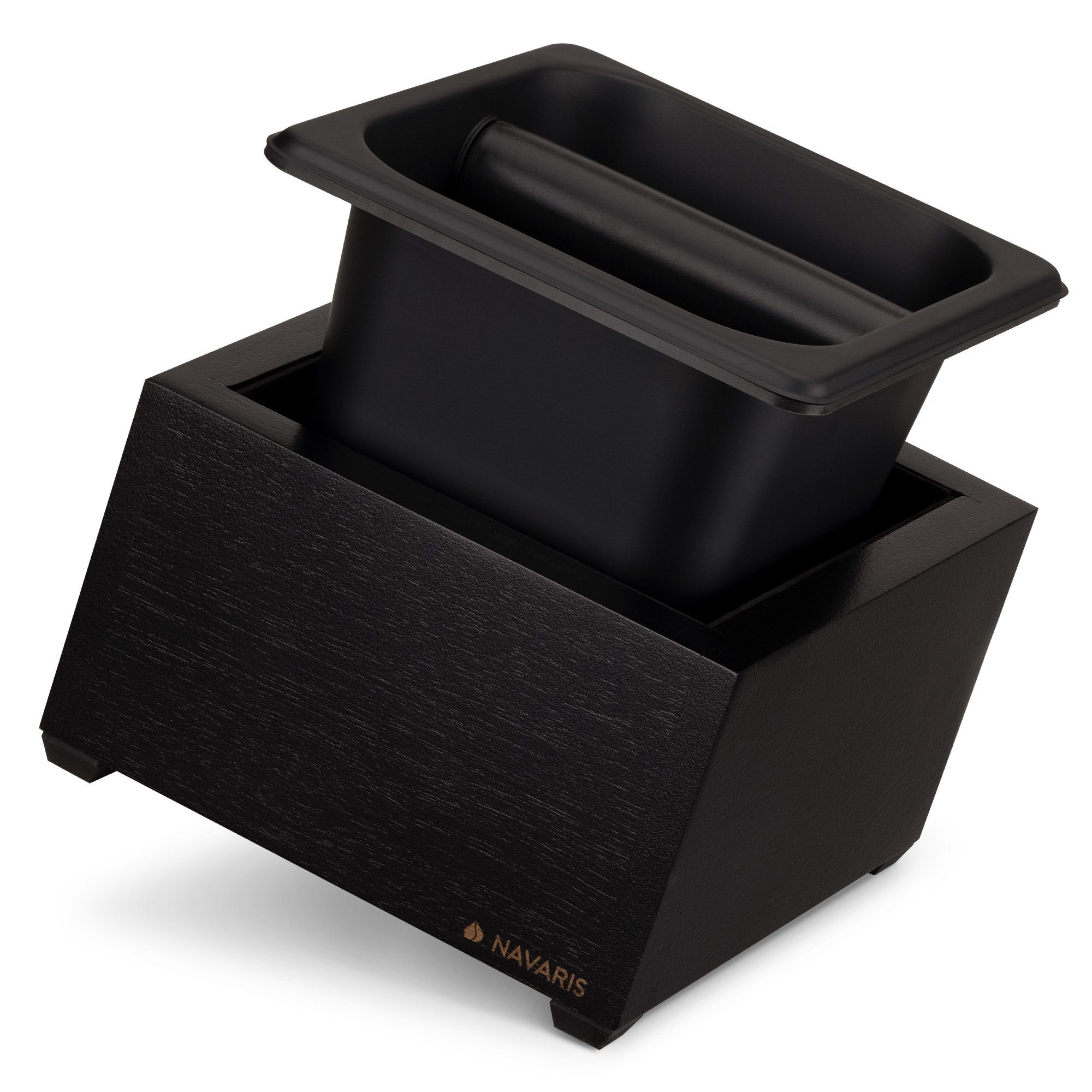 Navaris Tamper Abklopfbehälter Holz 18x17x11cm - für Siebträger - Espresso - schwarz