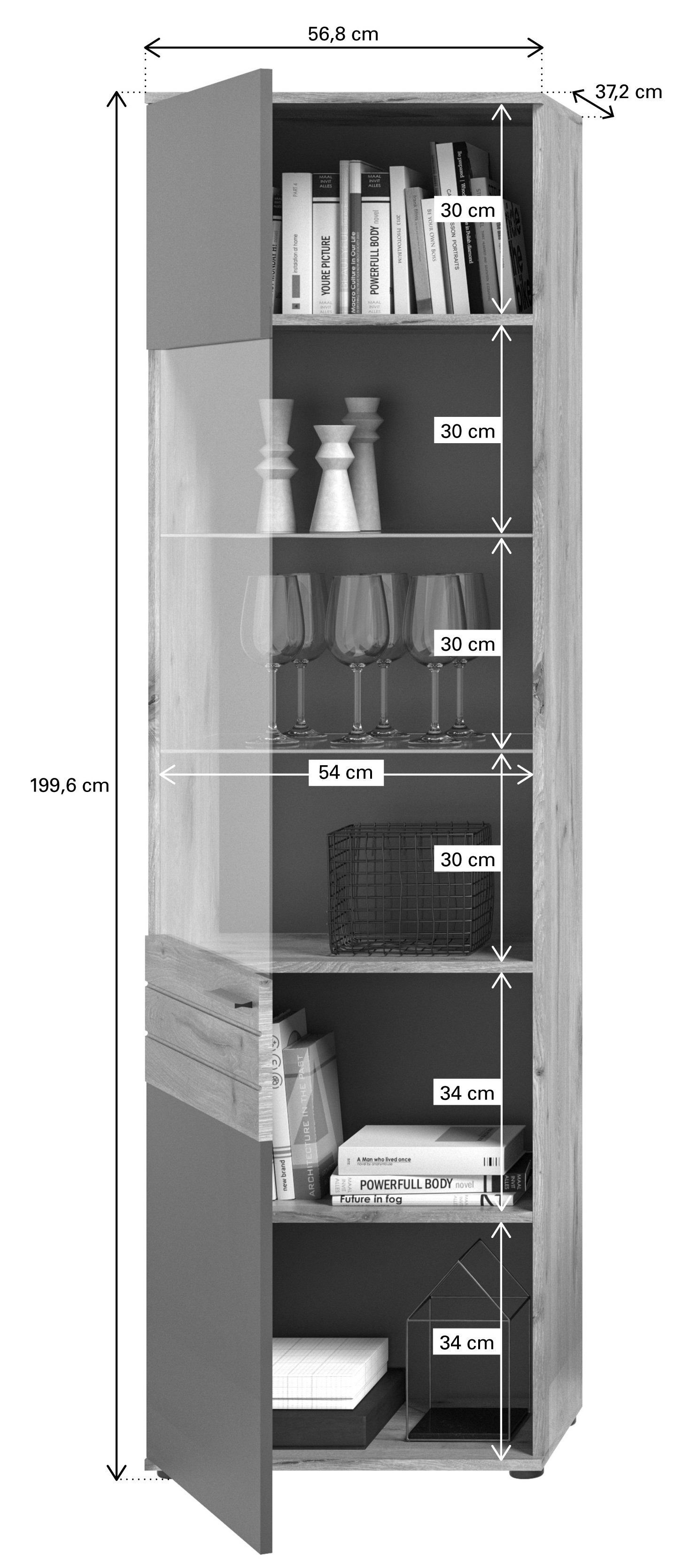 Newroom Wohnwand Lupus, Wohnwand Basalt Grau Eiche Schrankwand Anbauwand Industrial Modern ...