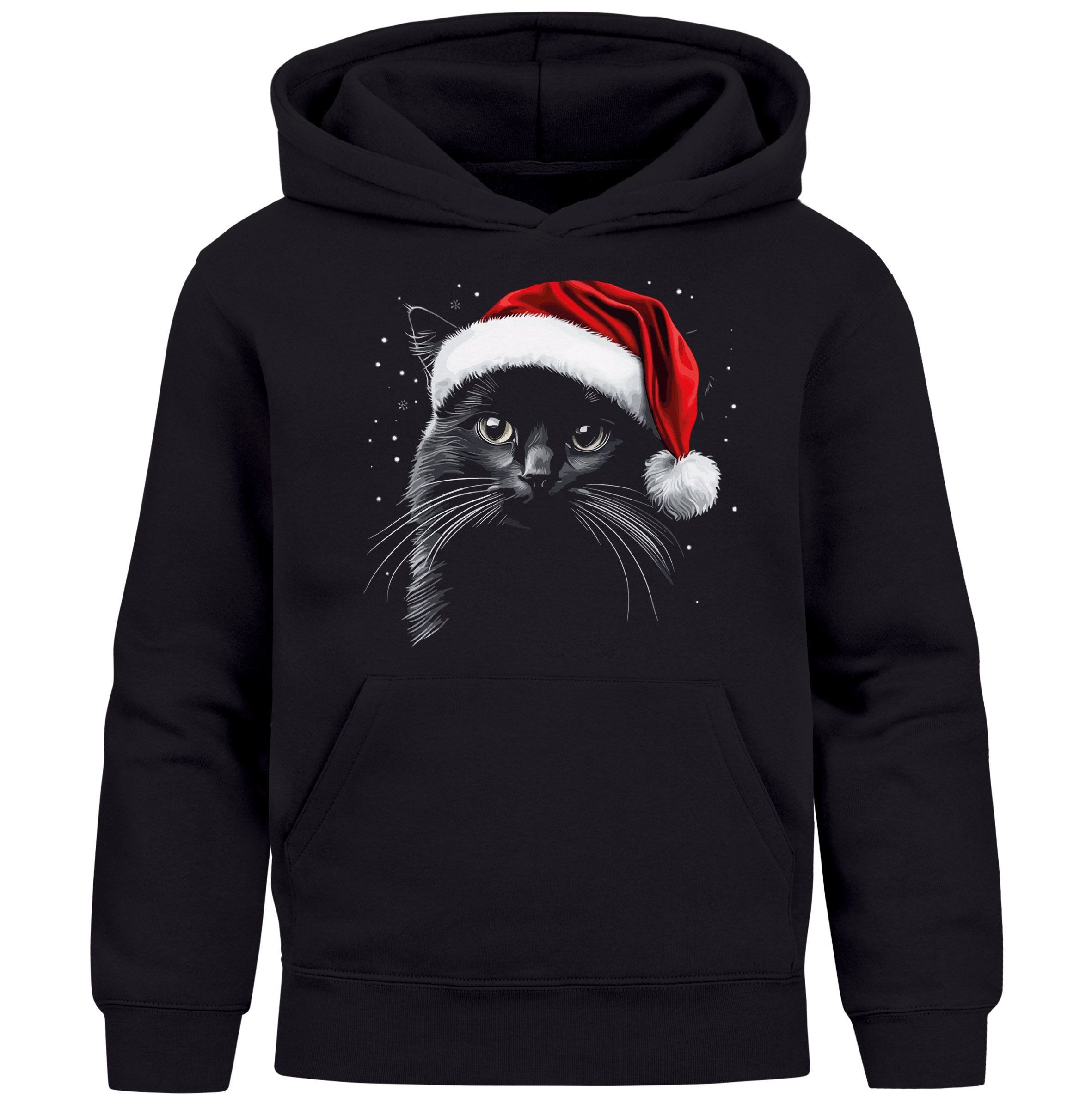 MoonWorks Hoodie Kinder Hoodie Jungen Weihnnachten Santa Katze Xmas Outfit Lustig