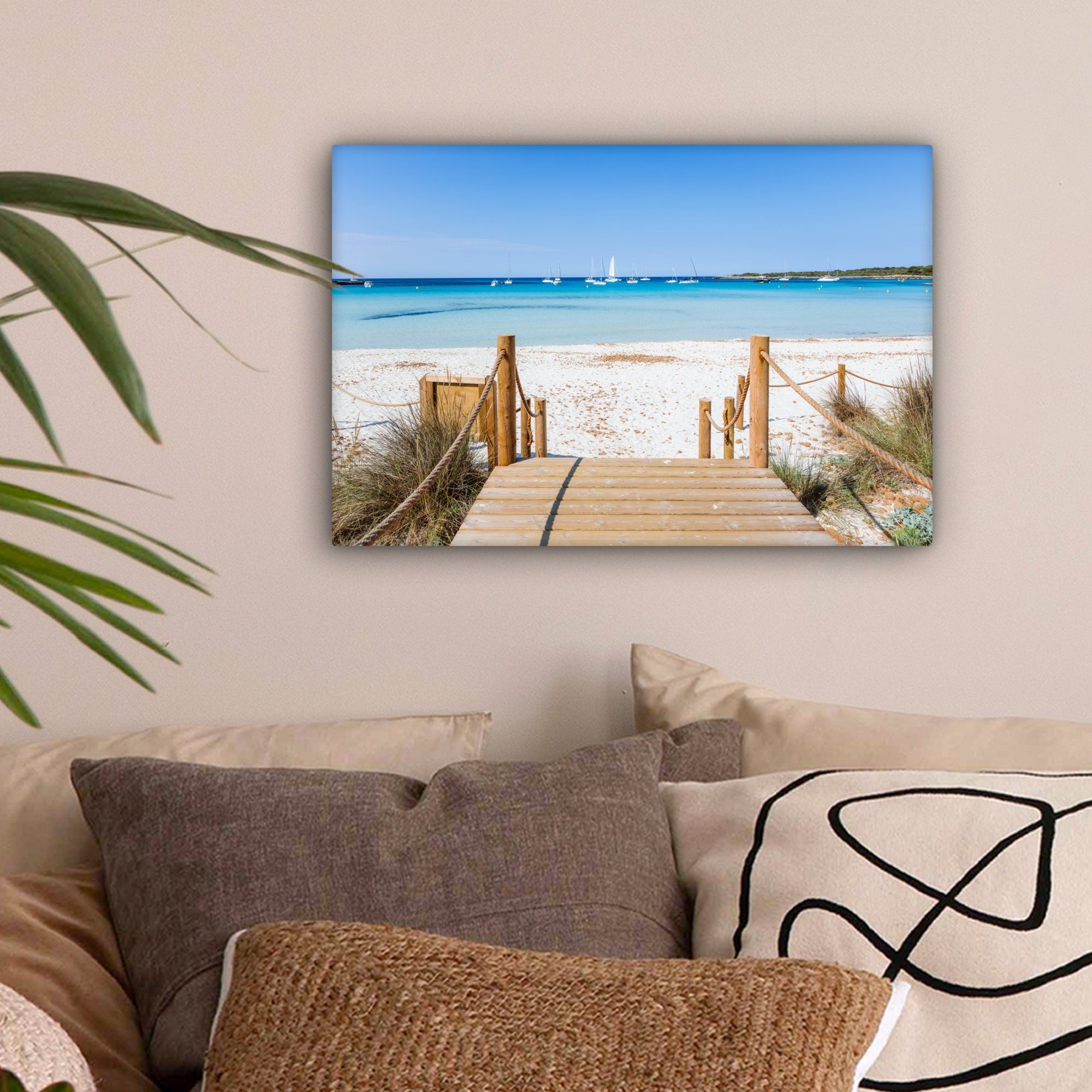 (1 30x20 Wandbild cm Holz Aufhängefertig, - - OneMillionCanvasses® Strand Leinwandbild Leinwandbilder, St), Spanien, Wanddeko,