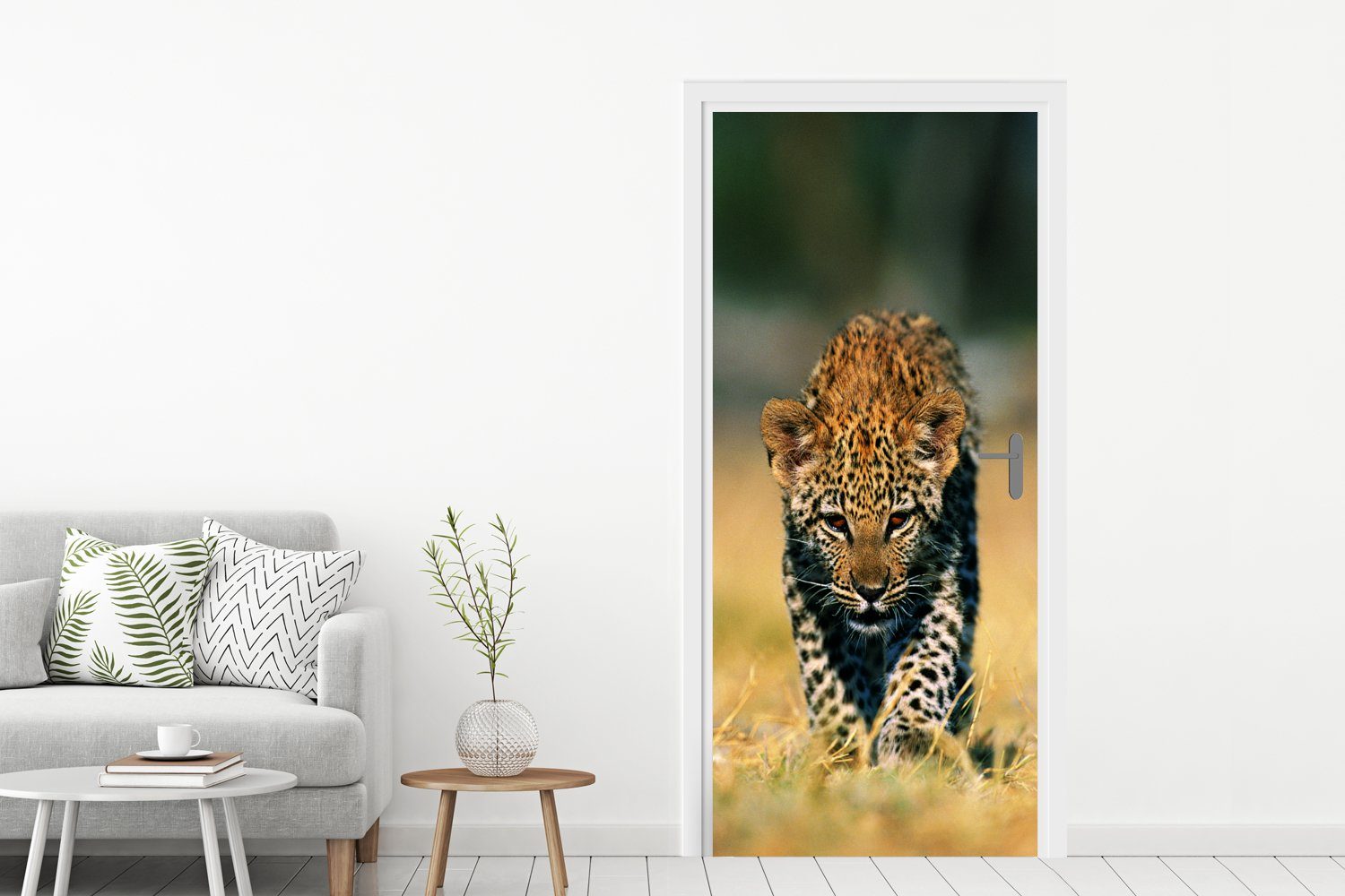 MuchoWow Türtapete Leopard - Fototapete bedruckt, 75x205 cm Matt, St), für Gras, Makro - Türaufkleber, (1 Tür