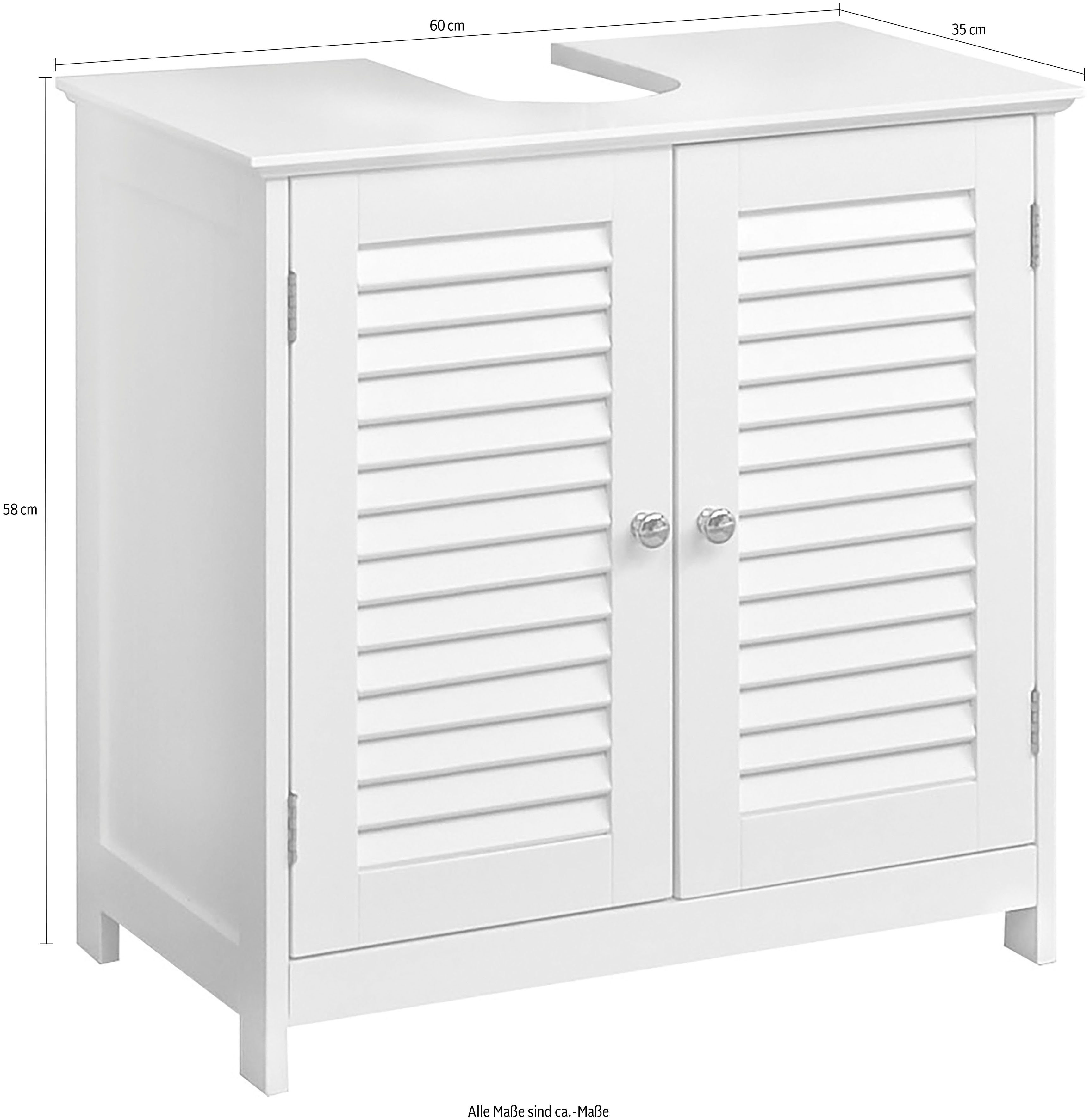 Saphir Waschbeckenunterschrank Quickset 928 Unterbeckenschrank in Weiß mit 2 Türen Waschbeckenschrank mit Siphonausschnitt, 60 cm breit, ohne Waschbecken