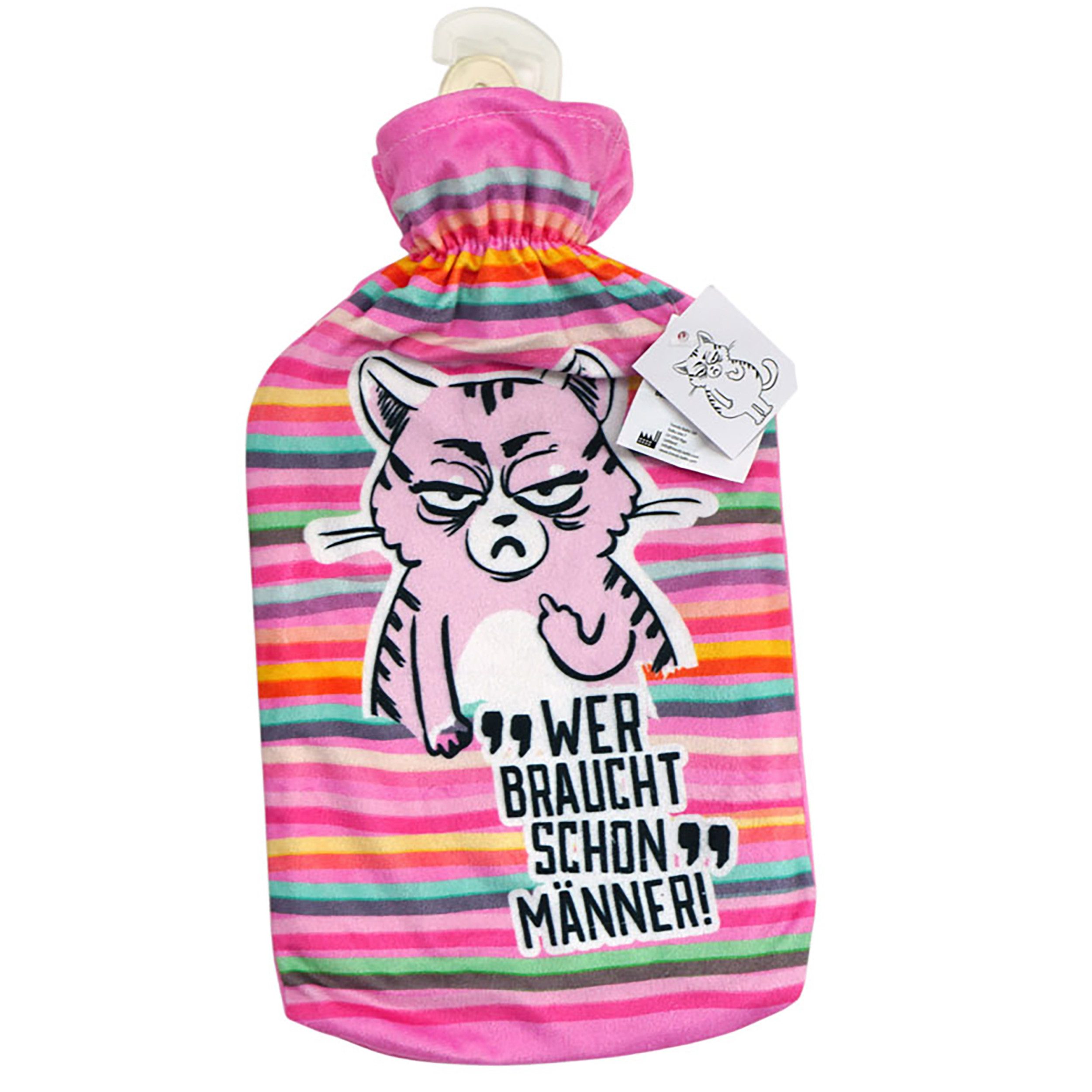 Annastore Wärmflasche Wärmflasche 2 Liter mit Bezug - Miese Katze - Lustiges Geschenk, Witzige Bettflasche, Bezug waschbar