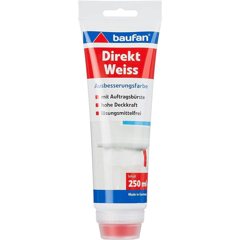 baufan® Wandfarbe Ausbesserungsfarbe, Weiß mit Auftragsbürste 250 ml
