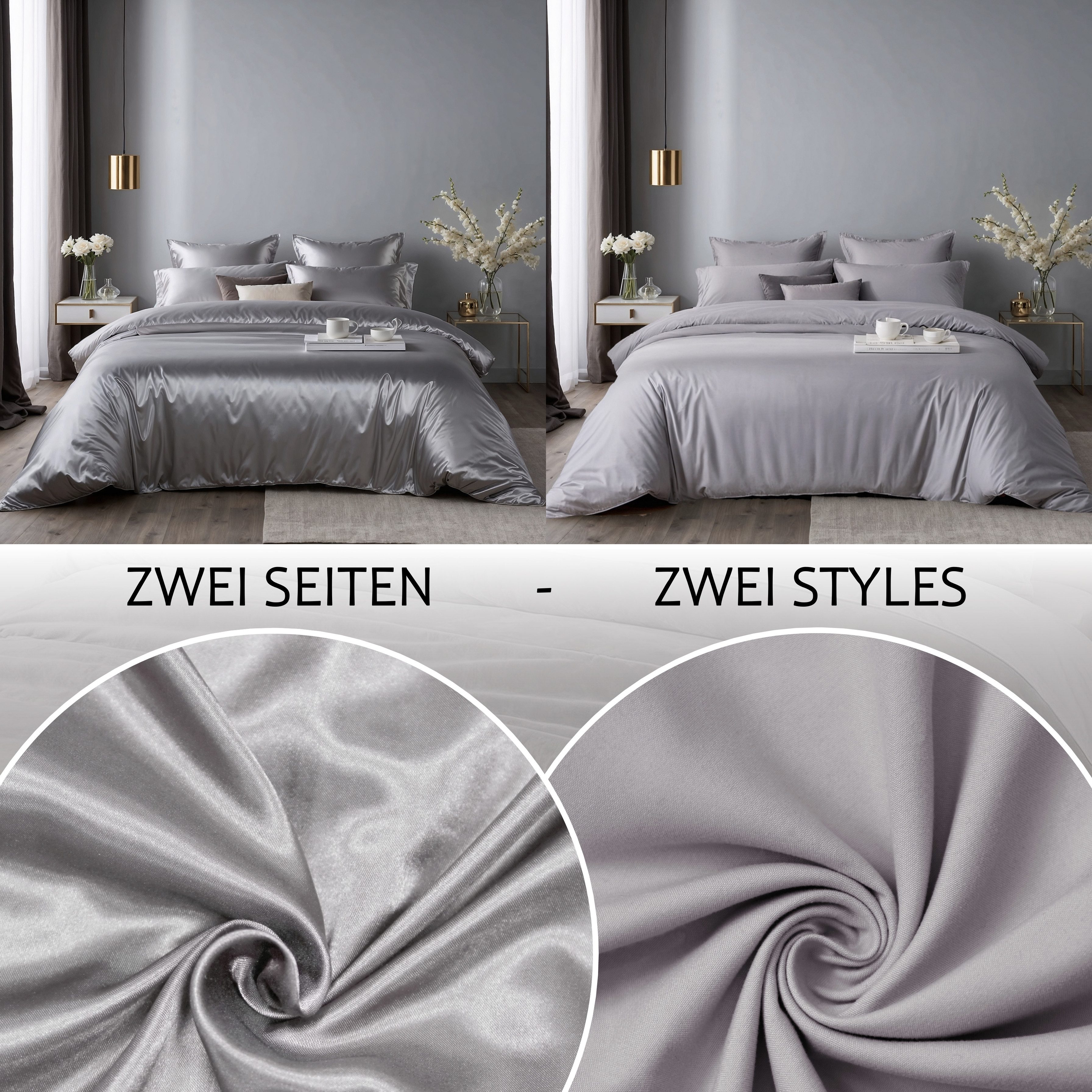 Cozyor Wendebettwäsche Satin glänzend matt 135x200, 155x200, 155x220, 200x200 cm extra weich, Satin & Mikrofaser, 2 teilig, Edel und hochwertig