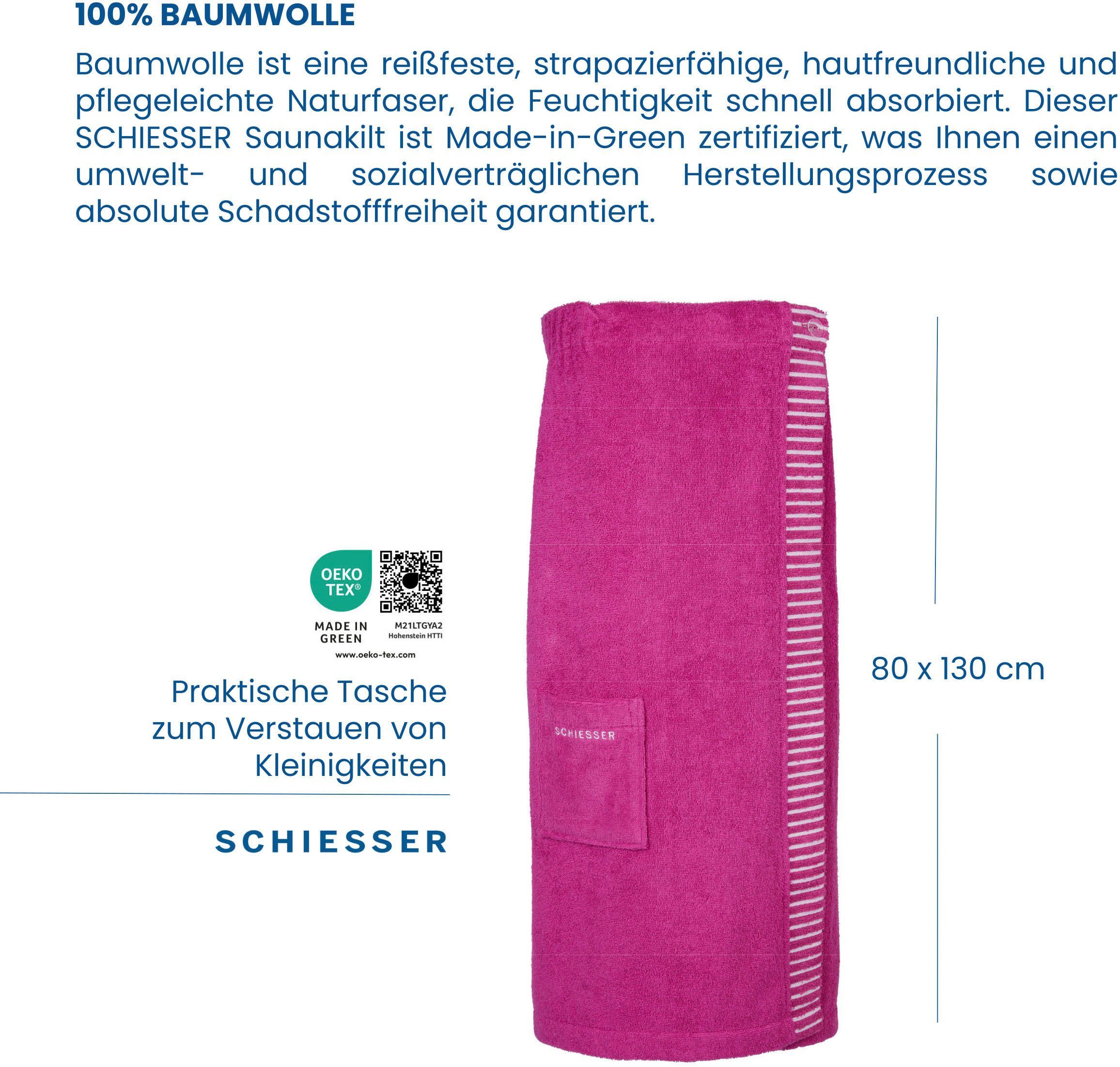 Schiesser Sarong saugstarkem Kurzform, aus für Damen Saunakilt mit Knöpfe, Frottier, Pink Logostickerei Streifen-Akzent Rom und Baumwoll-Frottier