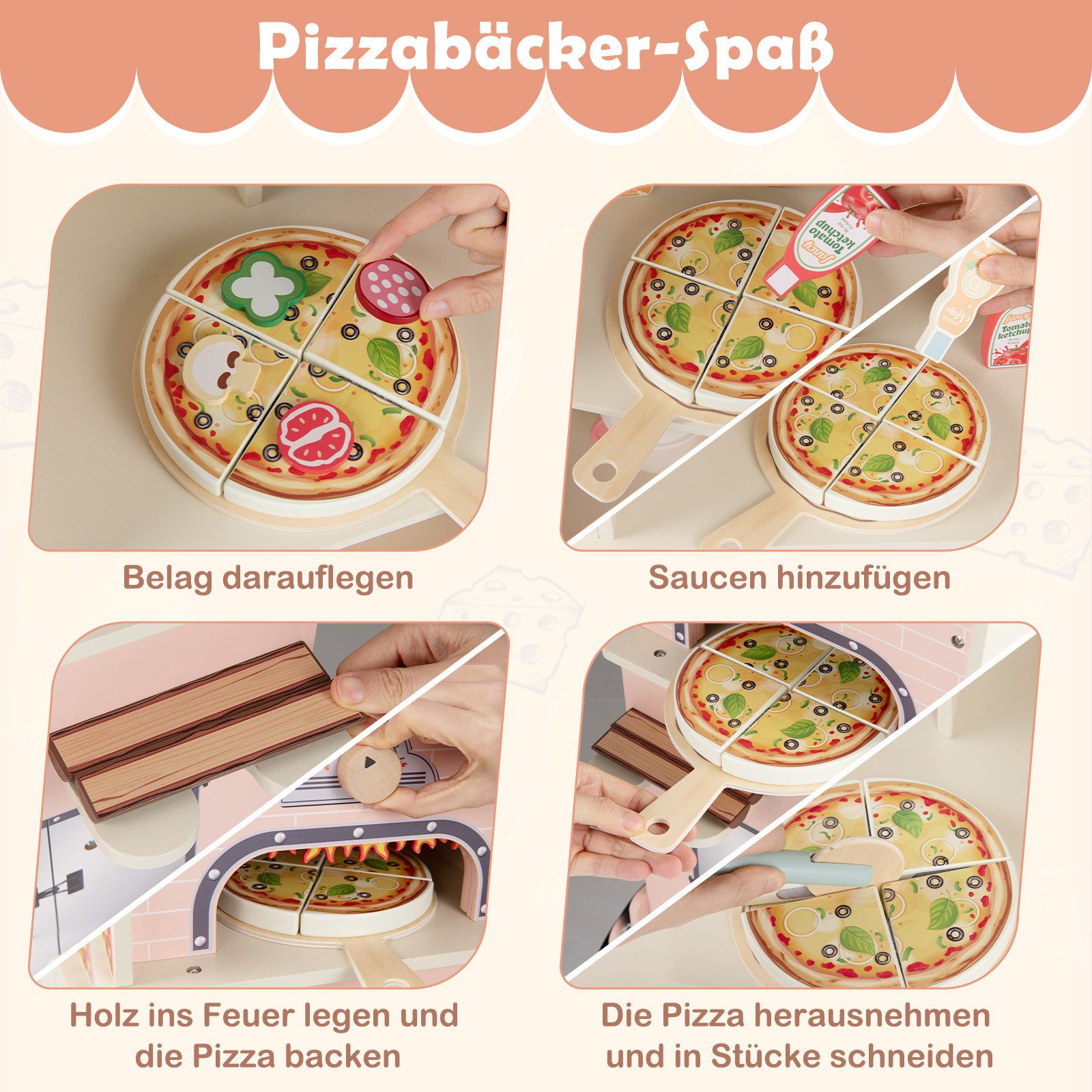 COSTWAY Kaufladen, Kinder Pizza Food Truck mit Eiscreme & Kassenapparat
