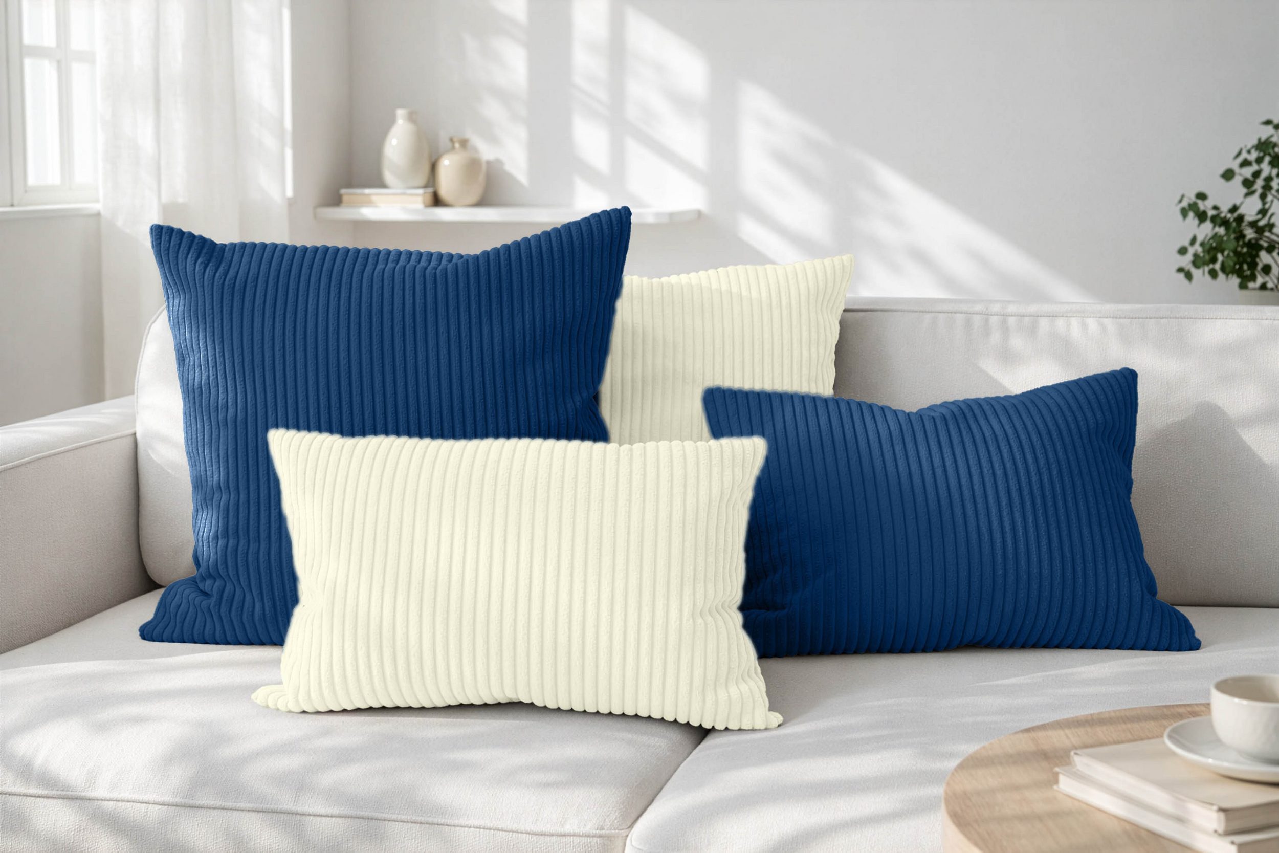 Amilian Dekokissen Sofakissen Cord-Optik 4er Set mit Füllung 2x 40x40 + 2x 35x45 cm, mit Füllung, Hotelverschluss, formstabil