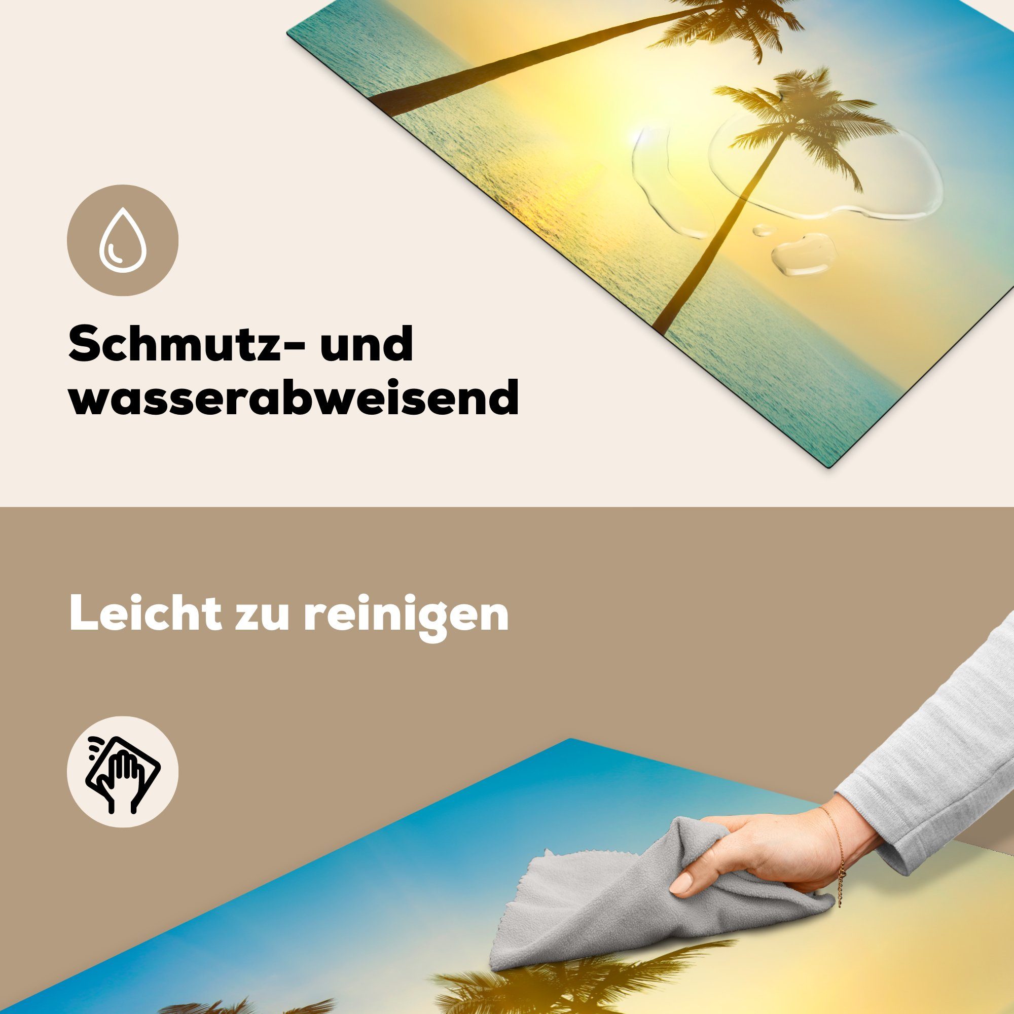 für die Induktionskochfeld Vinyl, Schutz Sonnenuntergang cm, Strand 81x52 küche, Ceranfeldabdeckung MuchoWow - Palmen, (1 Herdblende-/Abdeckplatte - tlg),