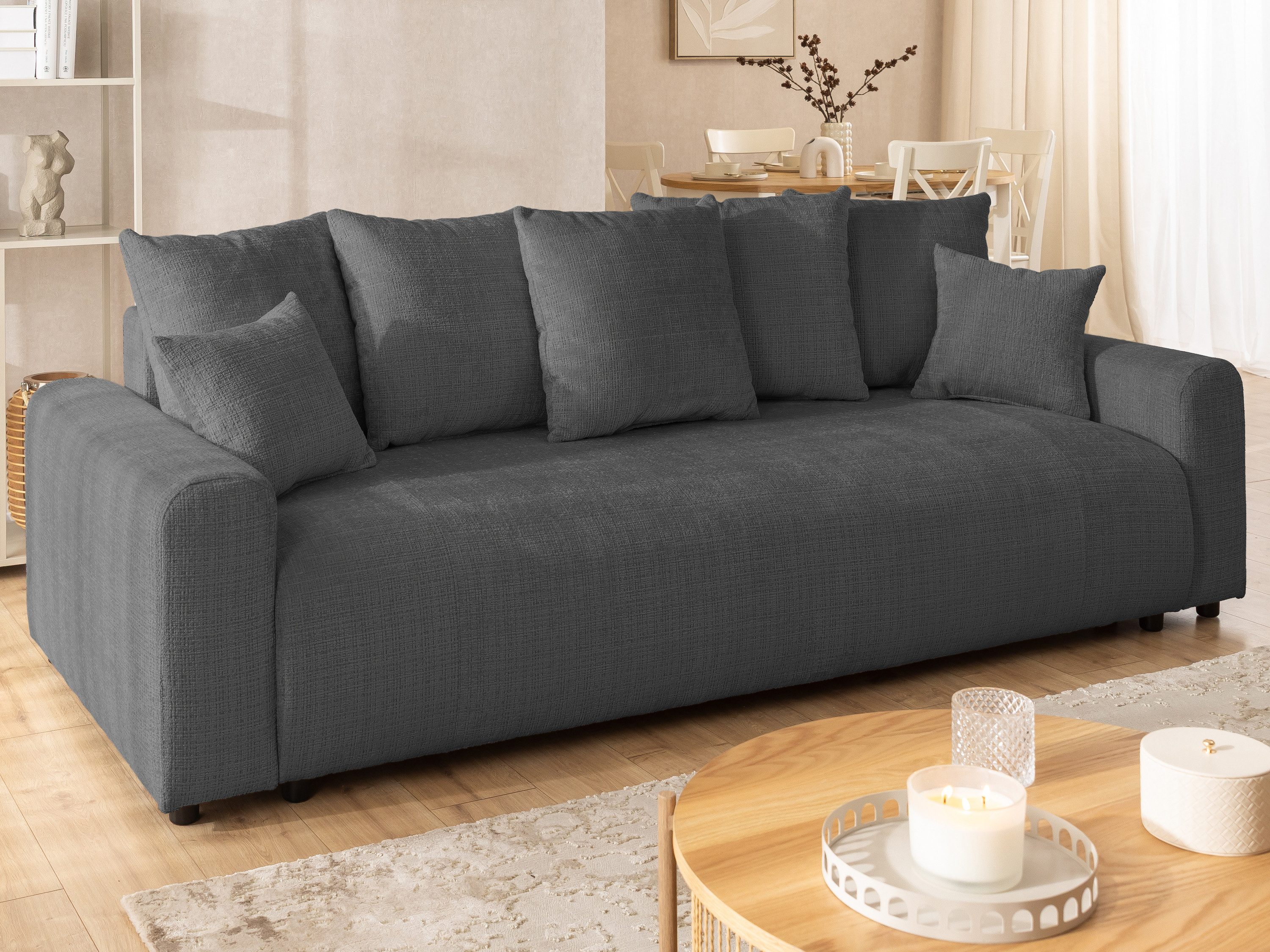 S-Style Möbel Schlafsofa Calma mit Bettkasten im Bumpy-Design aus Chenille-Stoff, mit Wellenfederung und hohem Sitzkomfort