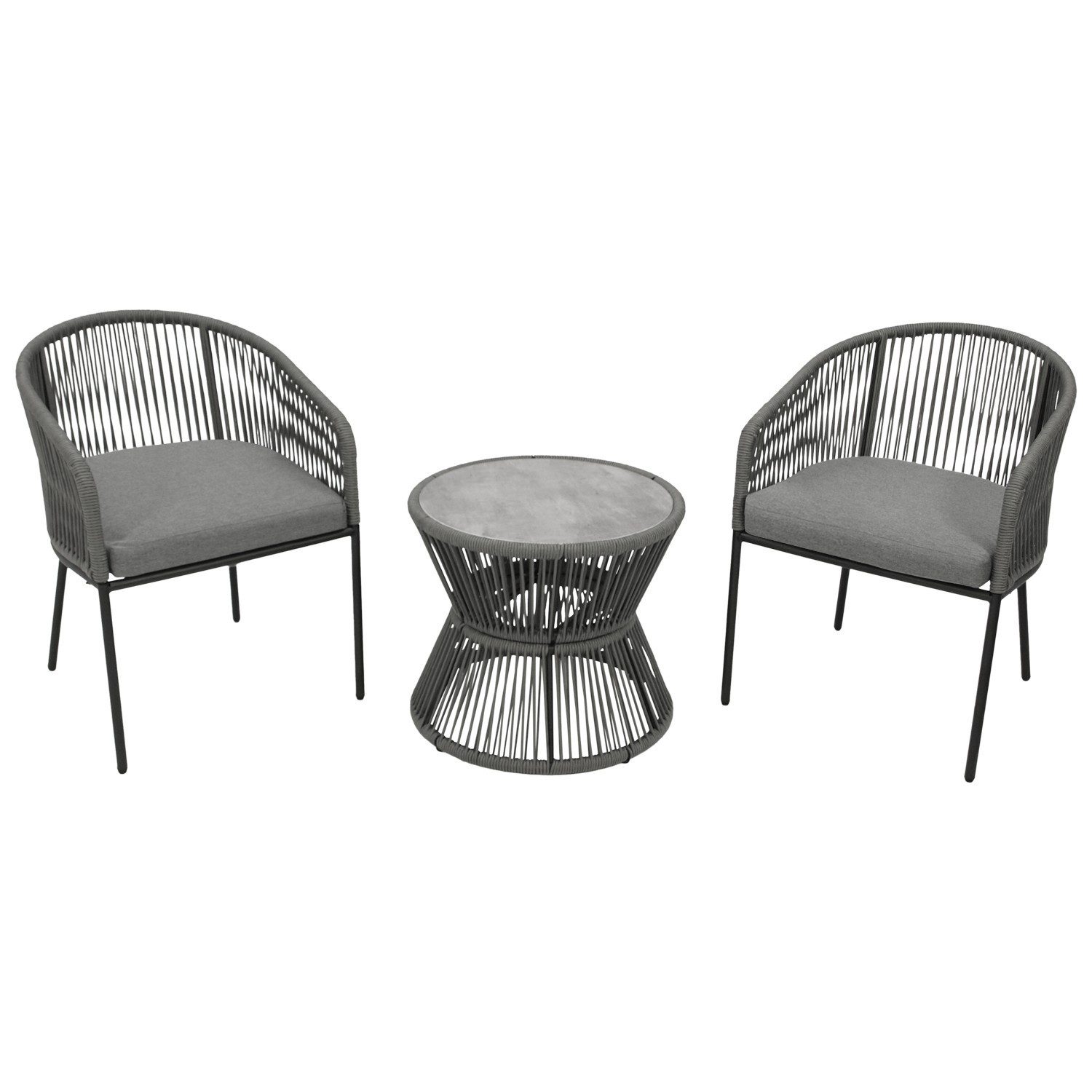 DEGAMO Balkonset ANCONA, (3-teilig), 2x Sessel, 1x Beistelltisch, Rope grau mit Polstern, modern