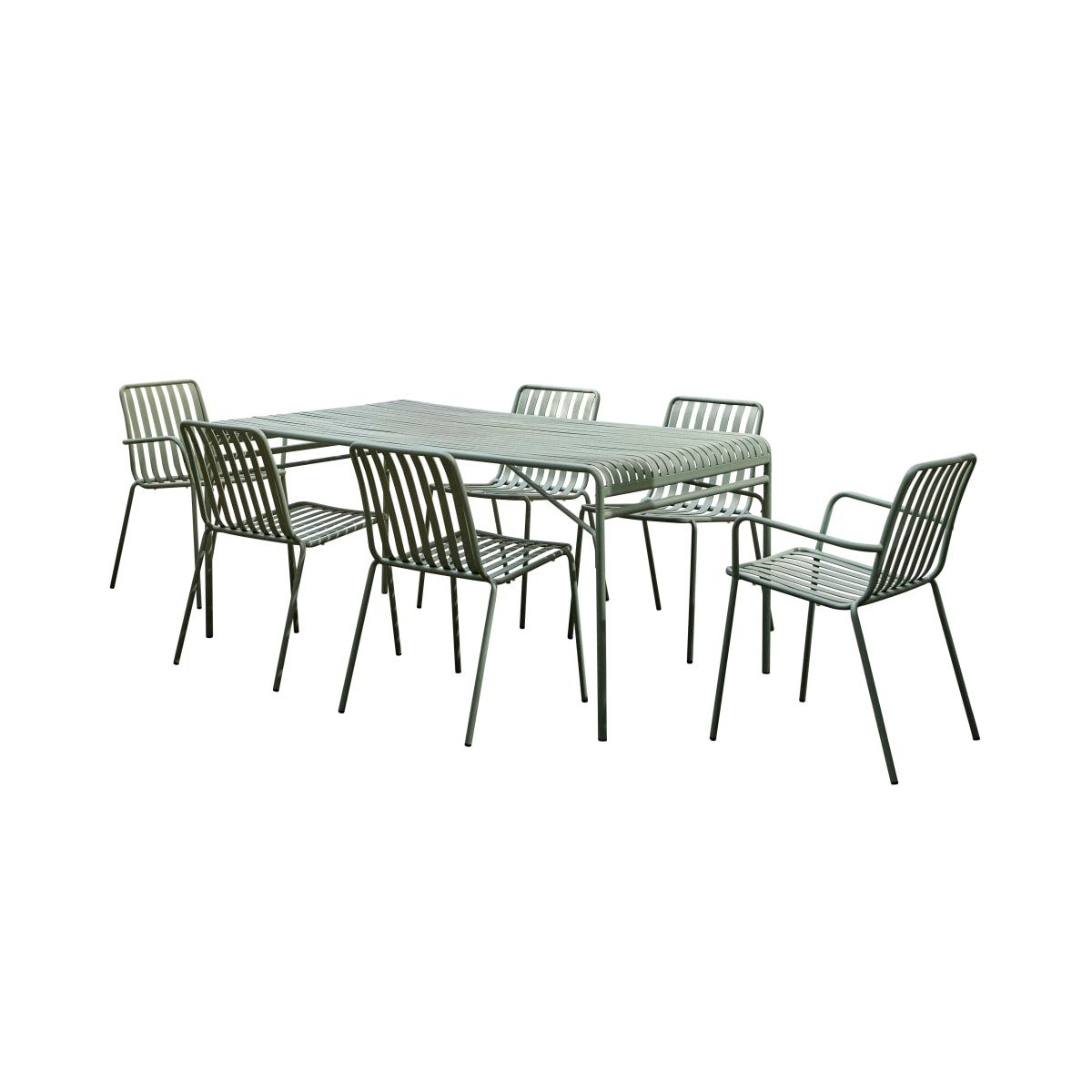 Tikamoon Garten-Essgruppe Gaby - Gartenmöbel-Set aus grünem Metall, 6-Sitzer, (1-tlg)