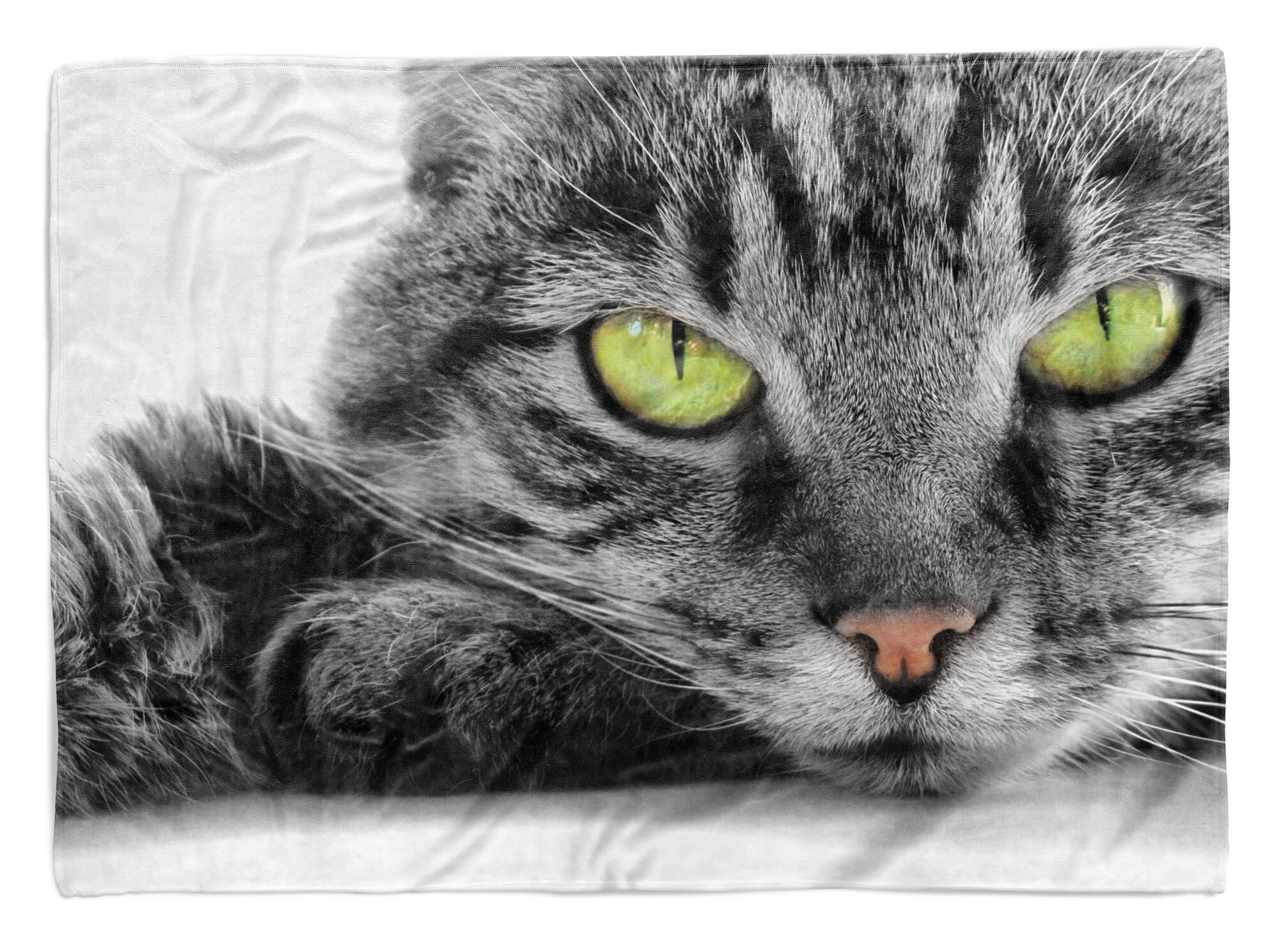 Sinus Art Handtücher Handtuch Strandhandtuch Saunatuch Kuscheldecke mit Tiermotiv Katze Augen, Baumwolle-Polyester-Mix (1-St), Handtuch