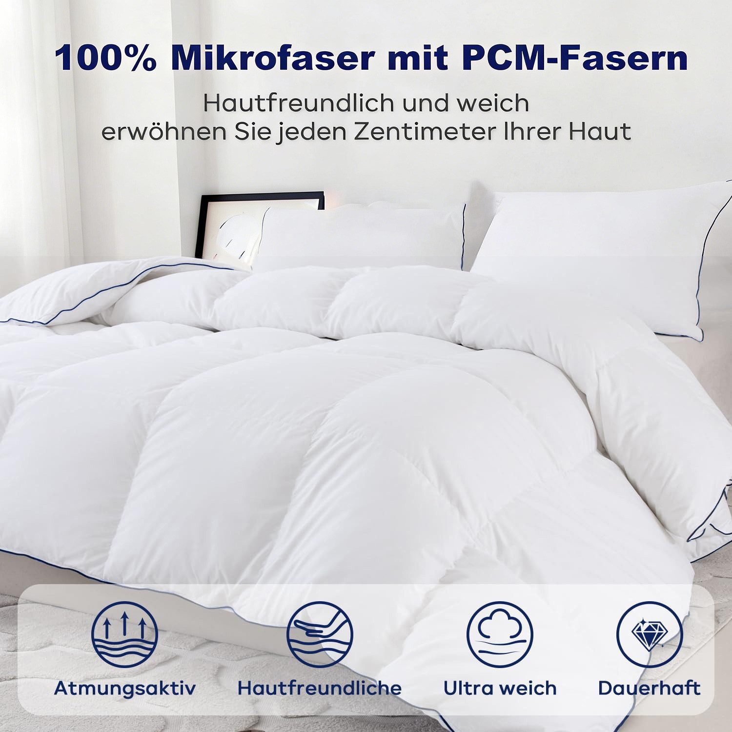 ibettertec Microfaserbettdecke Bettdecke 135x200 200x200 cm, 4 Jahreszeiten Bettdecken für Allergiker, Füllung: 100% Polyesterfaser, Bezug: Mikrofaser, All in One Steppdecke Sommer und Winter Set mit Mikrofaser