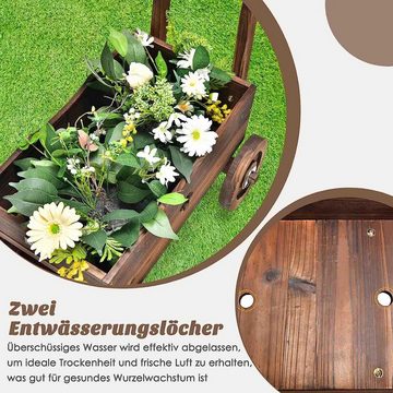 KOMFOTTEU Blumenständer Blumenwagen mit Rädern, mit Griff, Pflanzkübel, Blumen-Pflanzkarre aus Holz