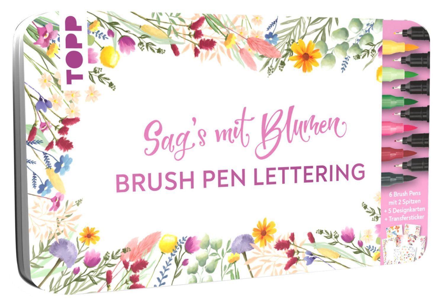 frechverlag Pinselstift Handlettering Designdose Brush Pens Sag's mit Blumen