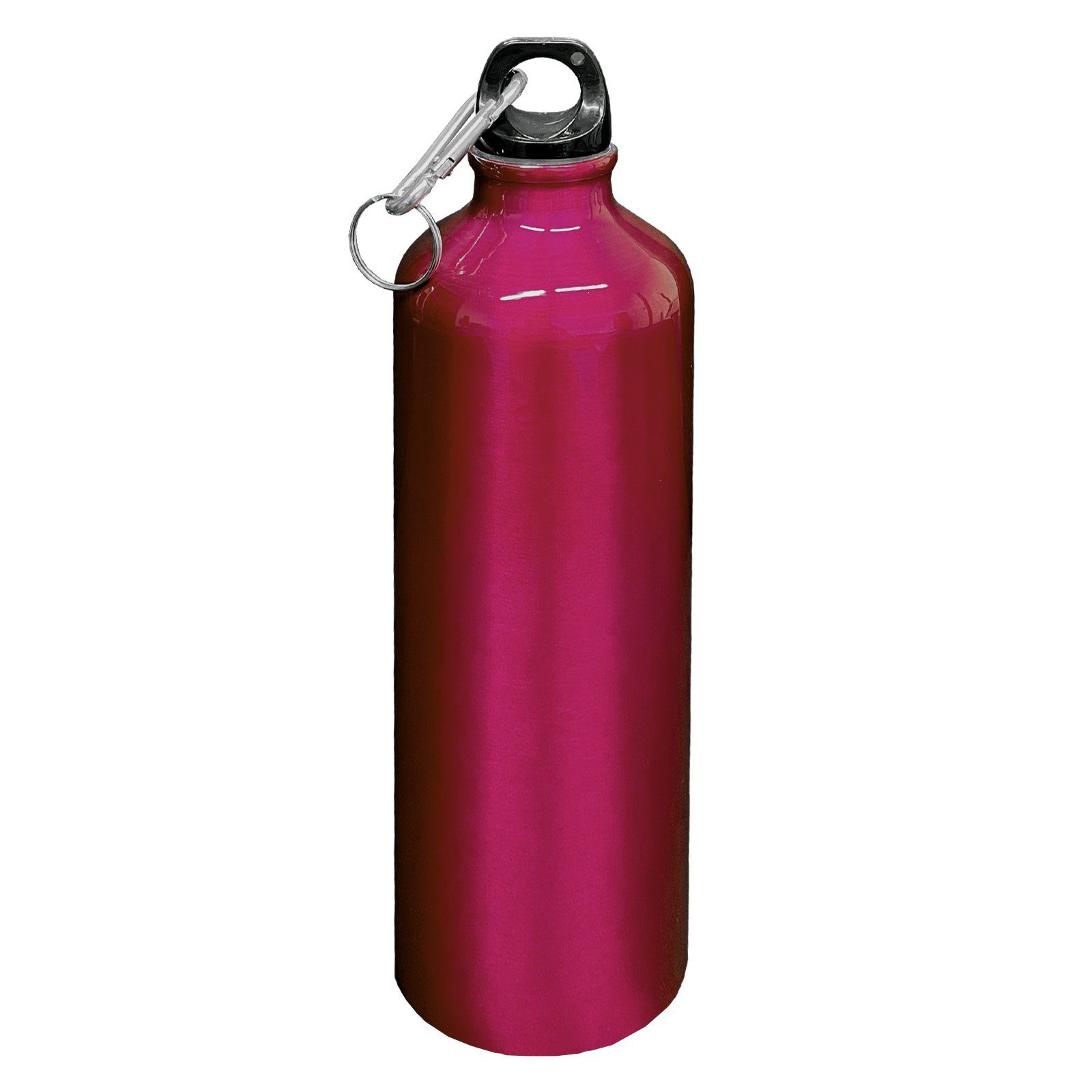 HAC24 0,75l, Aluflasche, Alu Wasserflasche mit Sportflasche Karabiner Fahrradflasche fuchsia Trinkflasche Aluminium