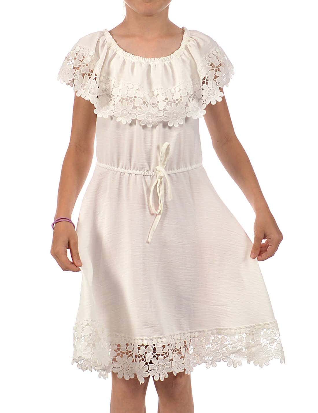 KMISSO Sommerkleid Mädchen Kleid Schulterfrei mit Spitze (1-tlg) bequem zu tragen
