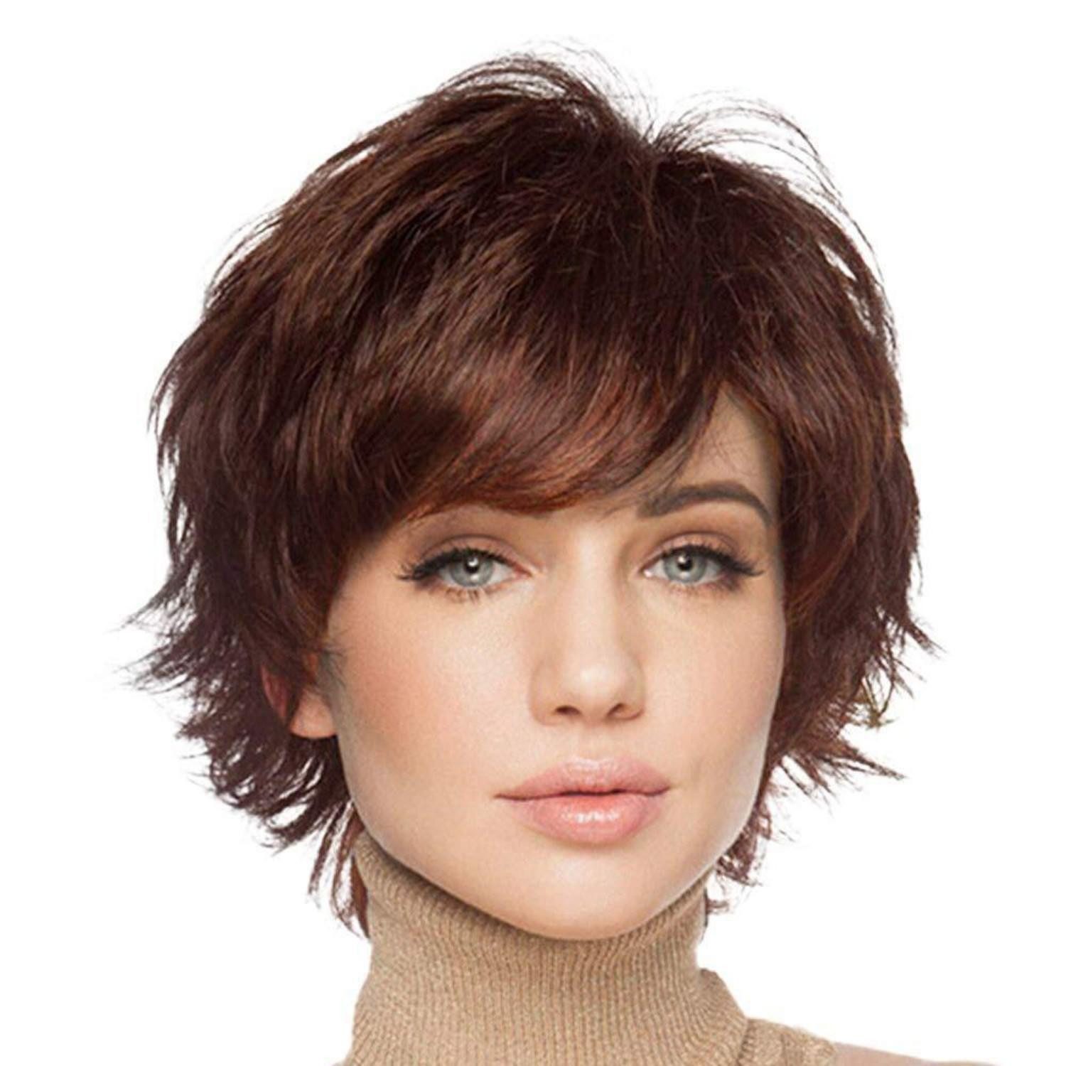 LuxusKollektion Echthaarperücke Perücke Menschenhaar Pixie Cut Damen Pony Braunrot