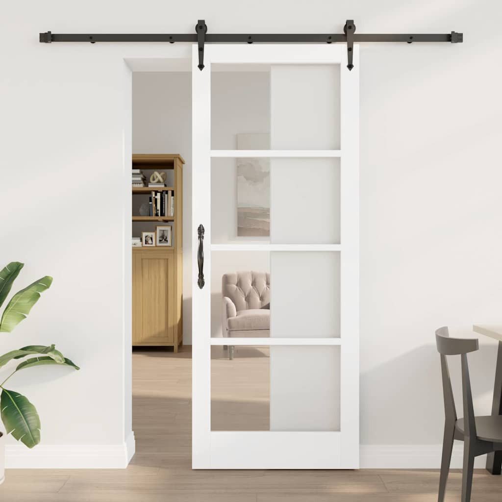 furnicato Schiebetür ORKDAL 83 x 211 cm Massivholz Weiß, Leise gleitende Innentür mit Glas für deinen Flur