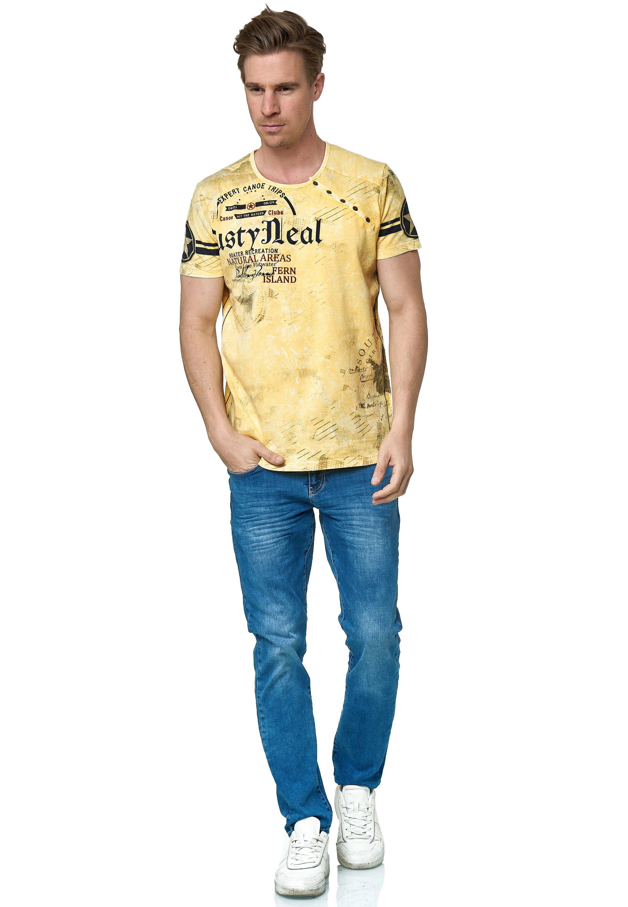 Rusty Neal T-Shirt mit coolem Logo-Print gelb