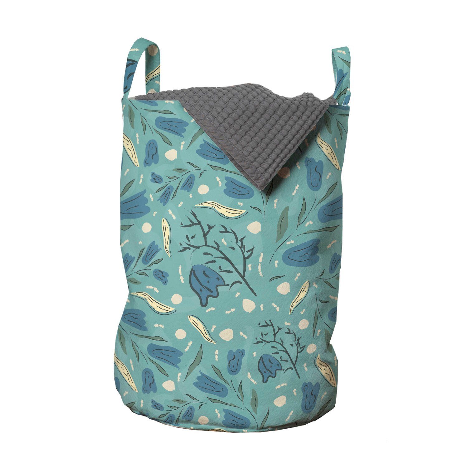 Abakuhaus Wäschesäckchen Wäschekorb mit Griffen Kordelzugverschluss für Waschsalons, Seafoam Aquarelle Blumenmotiv