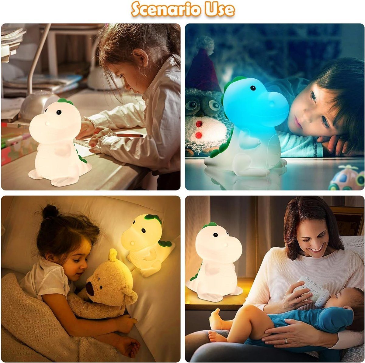 LED Dinosaurier-Pflegelampe, K&B Nachtlicht 7 Touch-Schalter-Steuerung Farben, dimmbar,