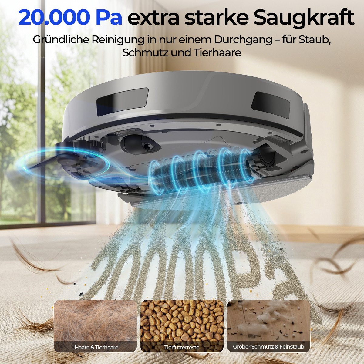 redroad Nass-Trocken-Saugroboter Saugroboter mit Wischfunktion 20.000Pa Absaugstation LiDAR App, 36 W, mit Beutel, Robot Vacuum, saugroboter für hohe türschwellen,APP Steuerung