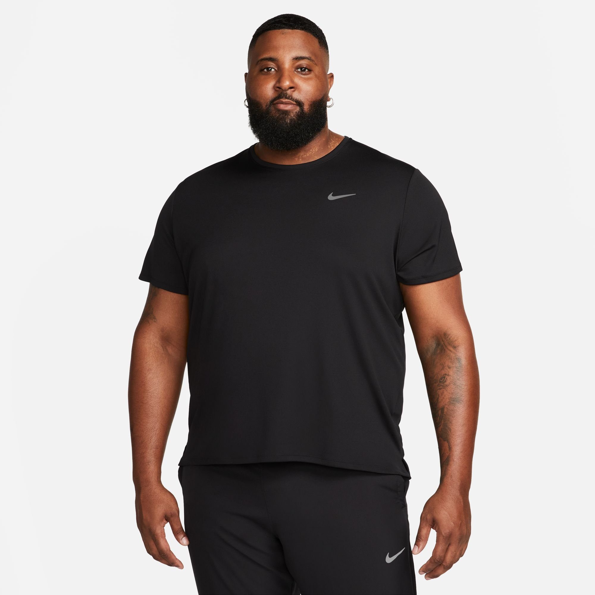 Nike Laufshirt DRI-FIT RUNNING SILV MILER TOP BLACK/REFLECTIVE MEN'S UV SHORT-SLEEVE