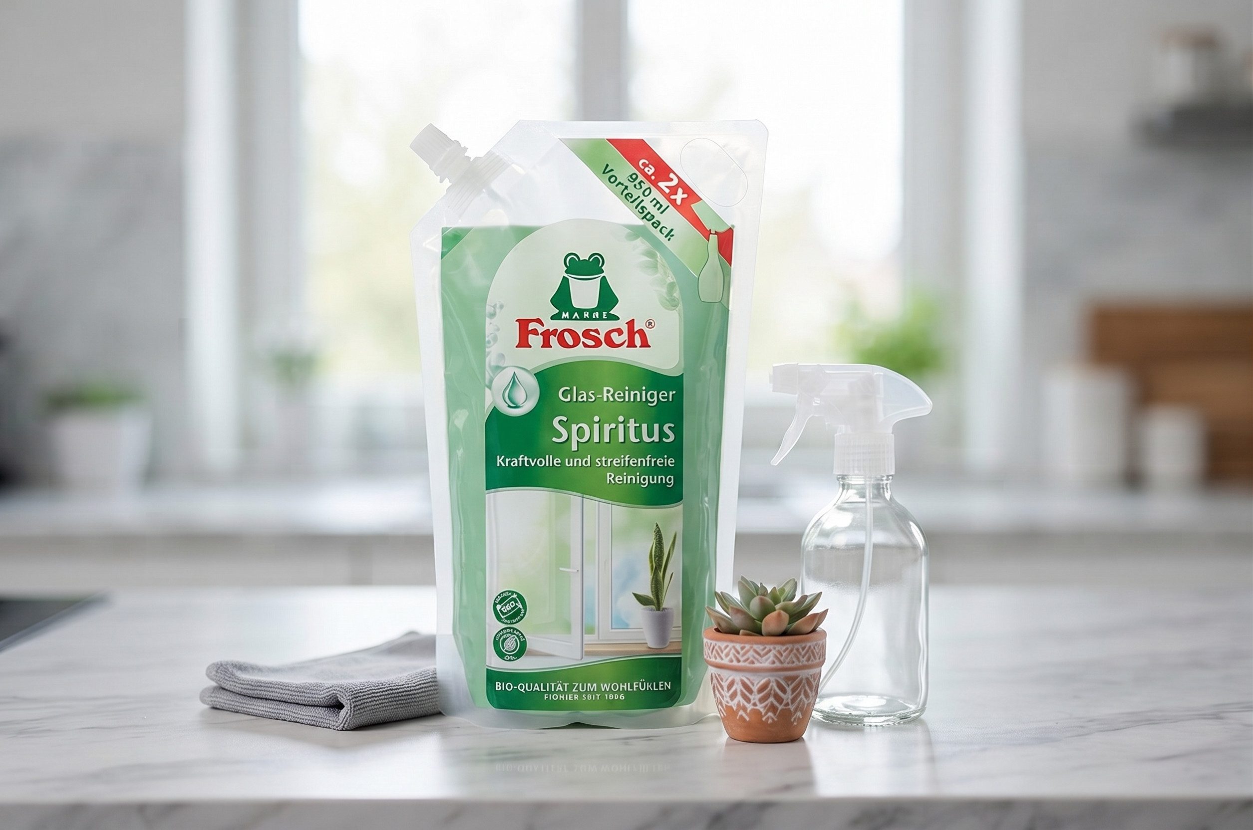 FROSCH Frosch Glasreiniger Spiritus Nachfüllpack, 950 ml Glasreiniger