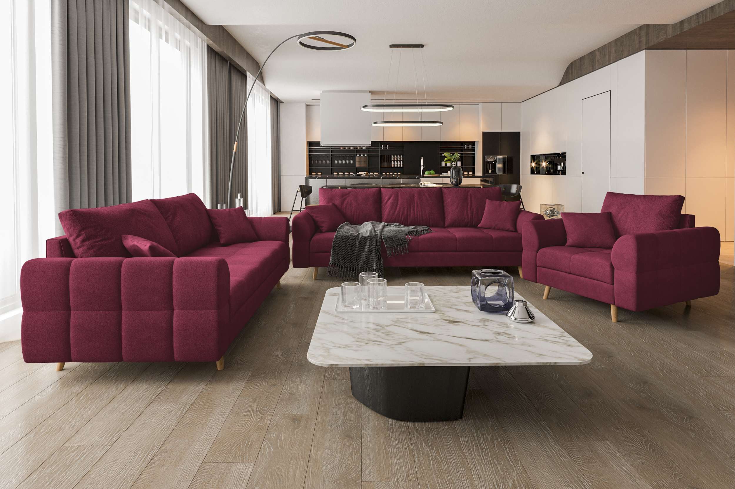 99rooms Polstergarnitur Bello, (Couchgarnitur, Set (3-tlg), günstig online kaufen