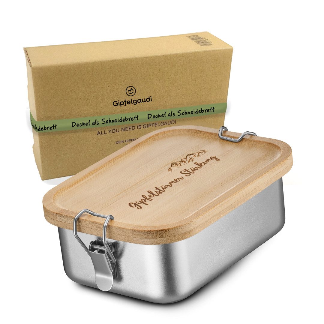 Gipfelgaudi Lunchbox Brotdose Edelstahl, Holzdeckel, Lunchbox für Kinder Erwachsene, (1-tlg)
