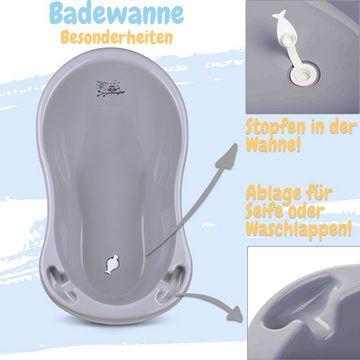 Babykajo Babybadewanne, (Set, 4-tlg), Baby Wanne mit Ständer, Wannensitz, Schlau - TÜV Rheinland geprüft