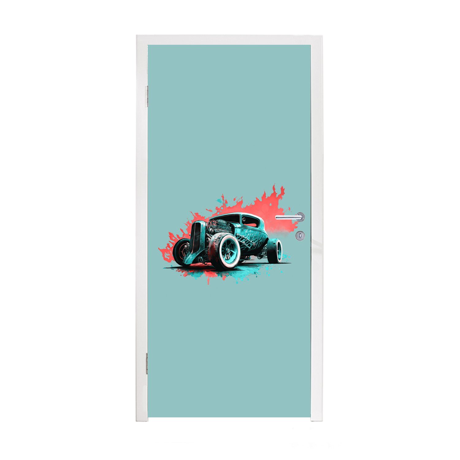 MuchoWow Türtapete Auto - für 75x205 - bedruckt, Oldtimer Farbe Tür, Fototapete Türaufkleber, - Matt, cm St), (1 Grün