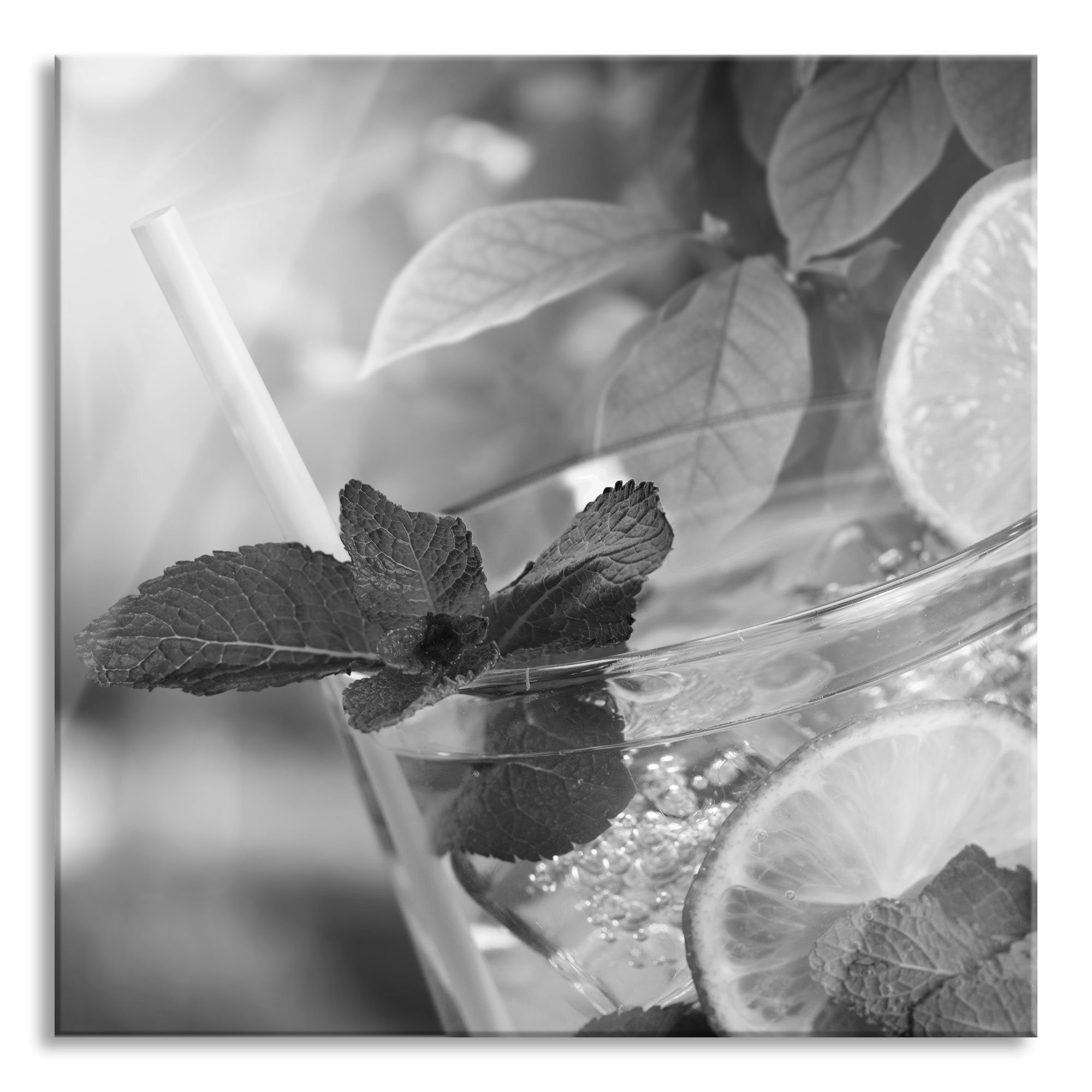 Pixxprint Glasbild Erfrischender Mojito Cocktail, Erfrischender Mojito Cocktail (1 St), Glasbild aus Echtglas, inkl. Aufhängungen und Abstandshalter