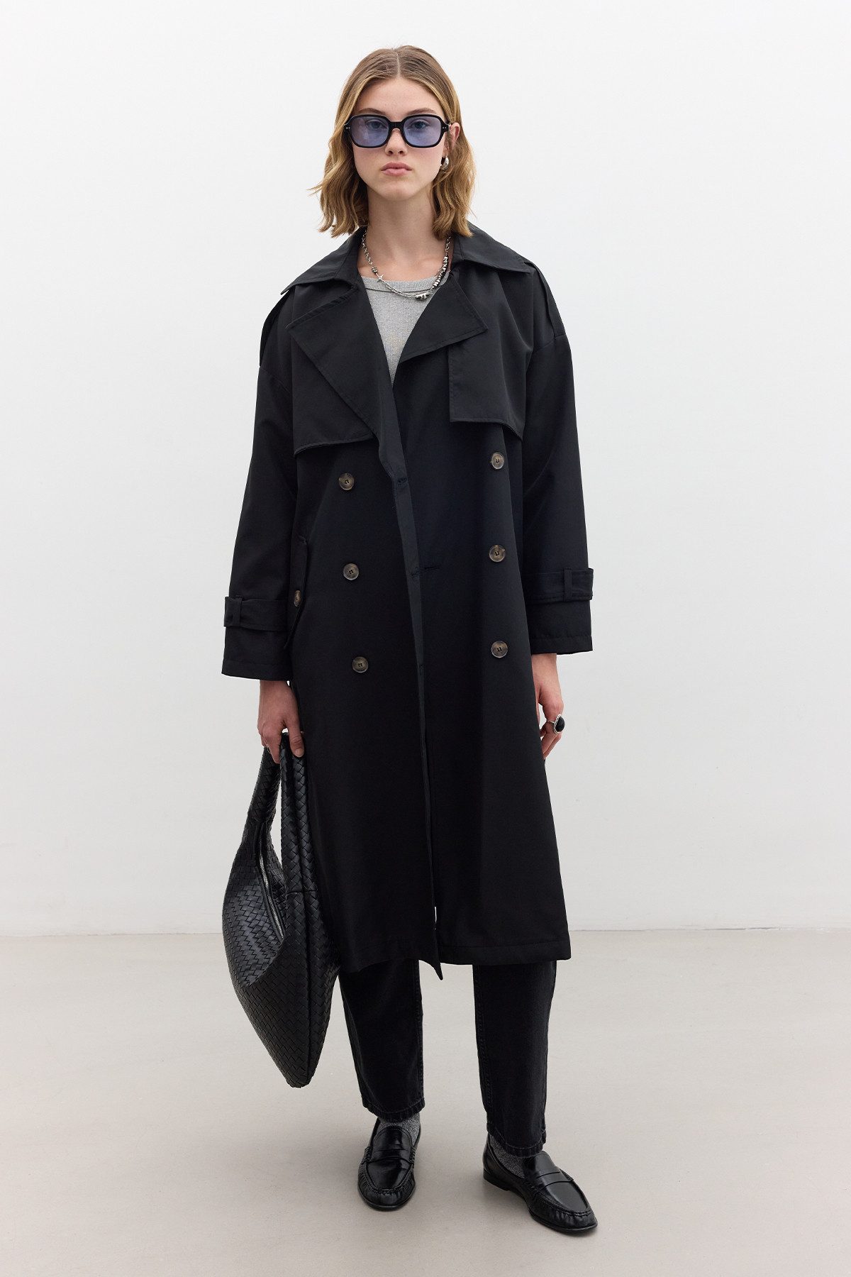 MANUKA Trenchcoat Knopftrenchcoat in Schwarz