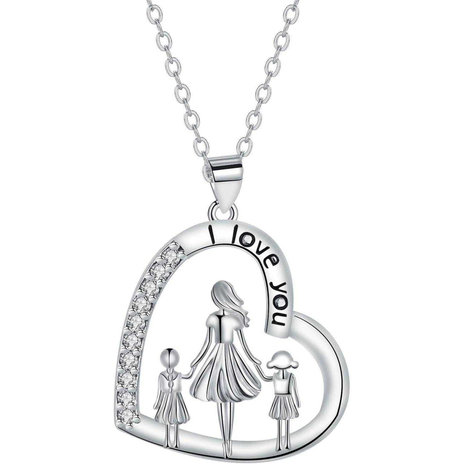 LuxusKollektion Kette und Anhänger Set Halskette 925 Sterling Silber Herz Anhänger Mama Mutter Tochter B