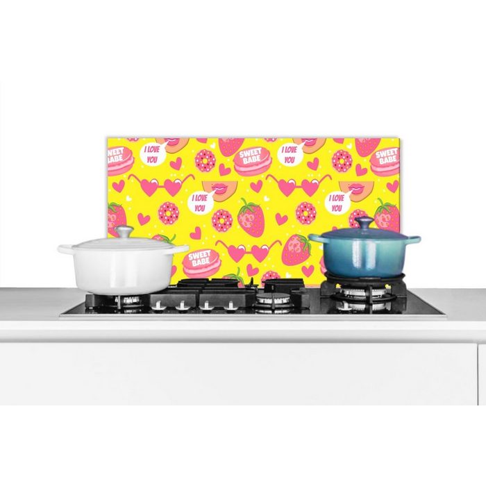 MuchoWow Küchenrückwand Lebensmittel - Muster - Rosa (1-tlg) Wandschutz gegen Fett und Schmutzflecken für Küchen