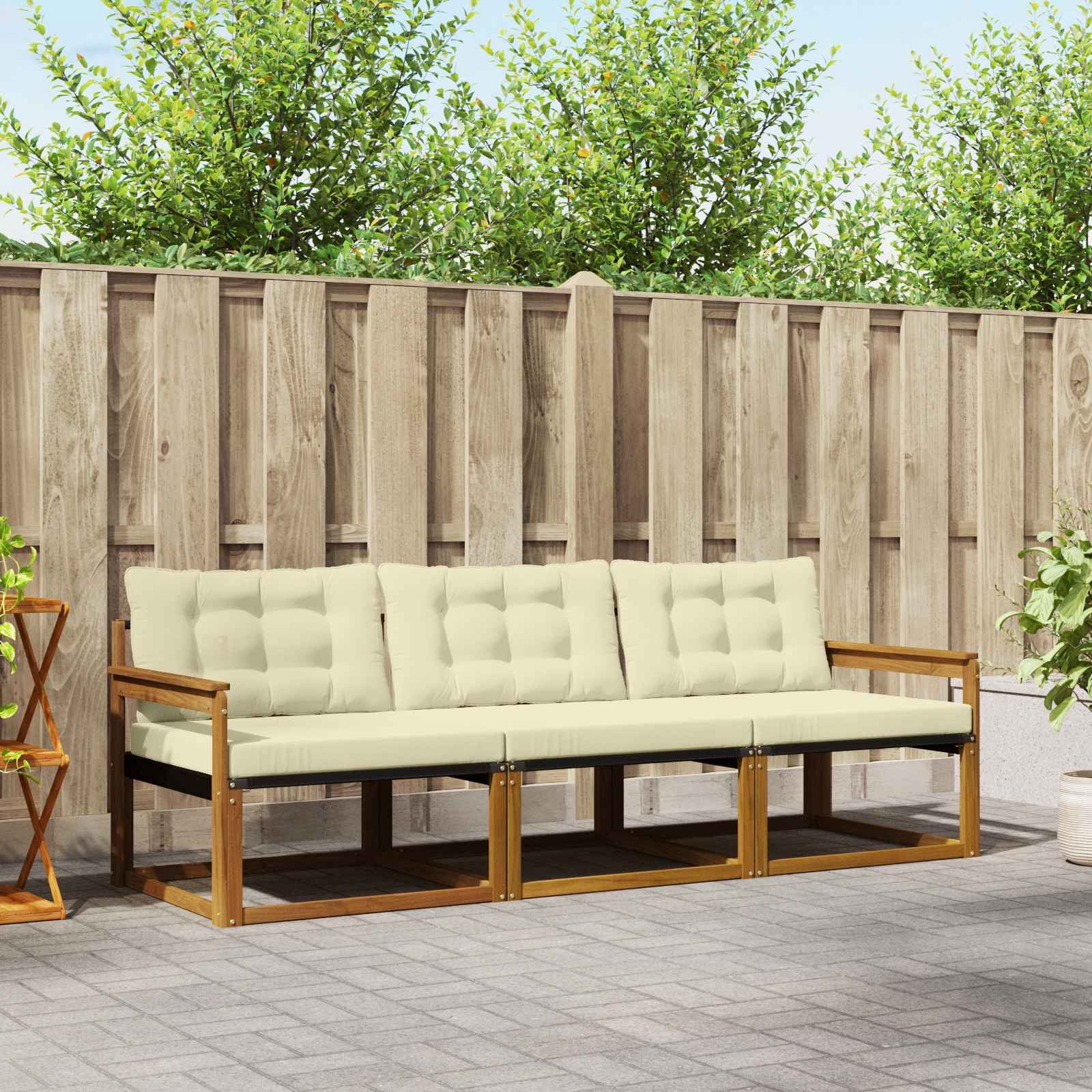 vidaXL Gartenlounge-Set Outdoor-Sofagarnitur 3 Stk. Natur und Creme, (3-tlg)