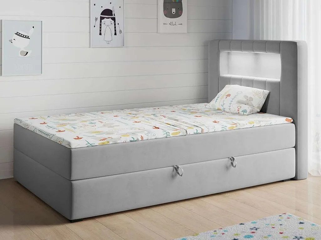 DB-Möbel Kinderbett JUNIOR-BETT Kinderbett mit LED, Matratze Weicher Samtstoff und Topper