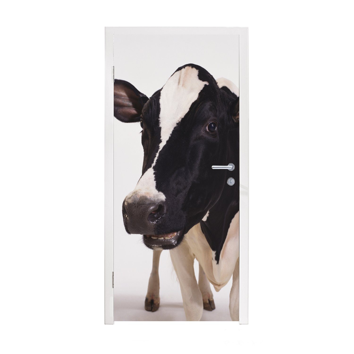MuchoWow Türtapete Kuh - Weiß - Tiere - Schwarz, Matt, bedruckt, (1 St), Fototapete für Tür, Türaufkleber, 75x205 cm